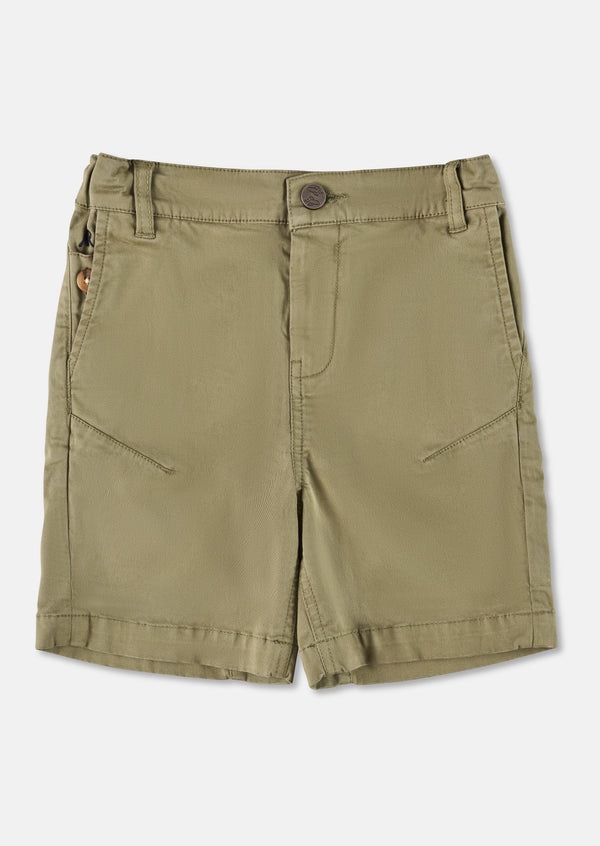 Boys Solid Green Cotton Shorts