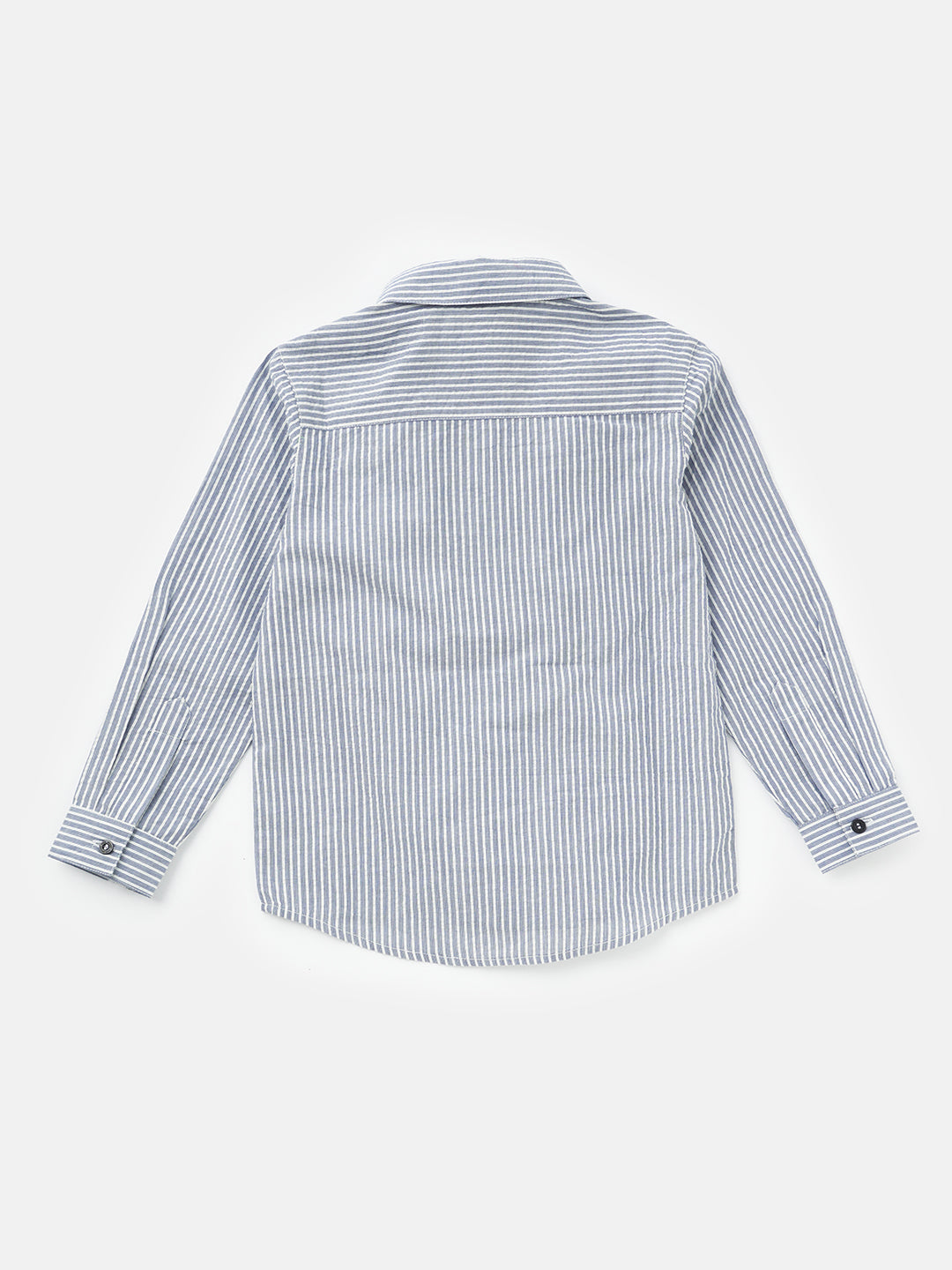 Boys Blue Vertical Striped Full Sleeves Cotton Shirt