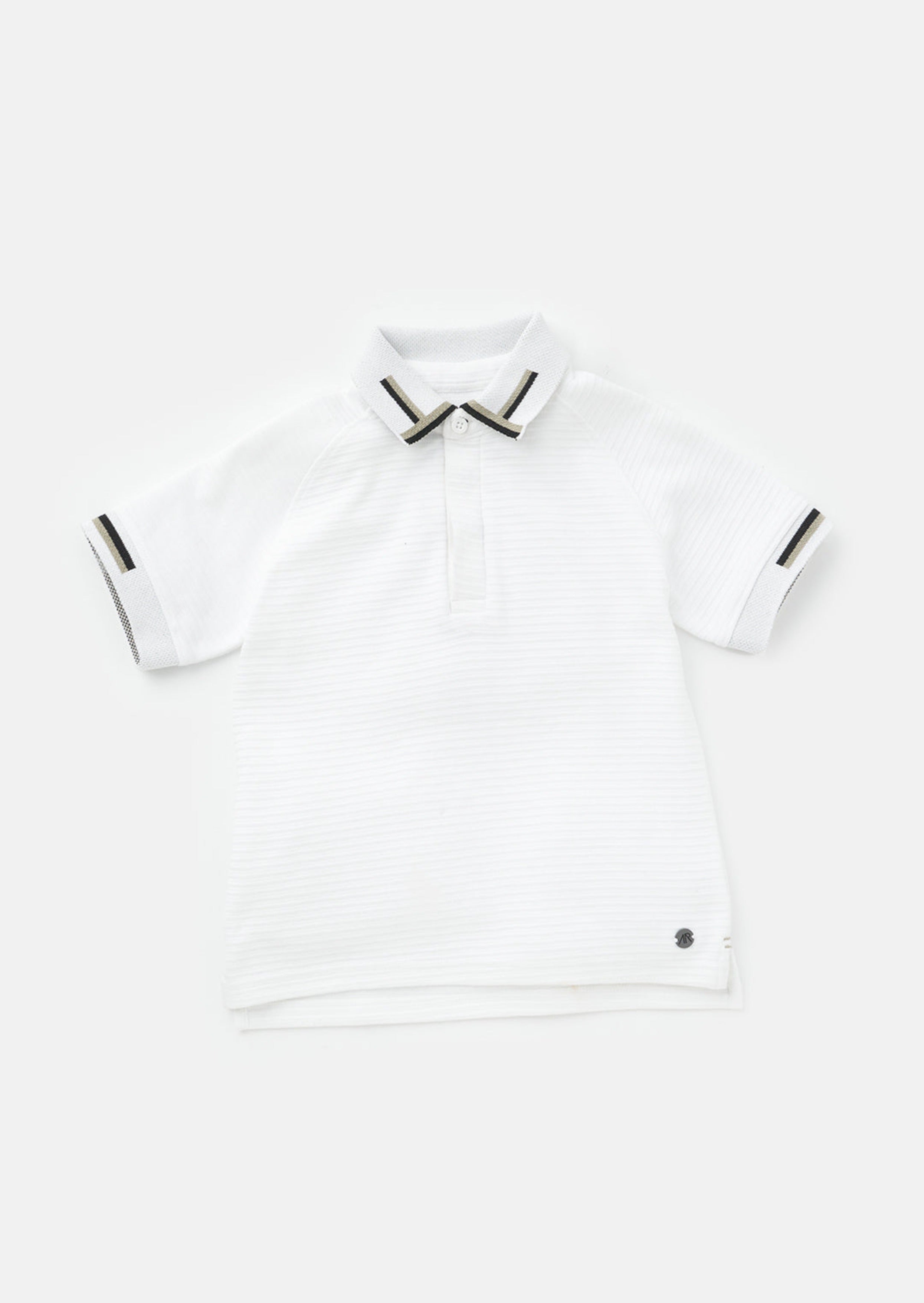 Boys White Ottoman Rib Polo Collar Smart T-Shirt
