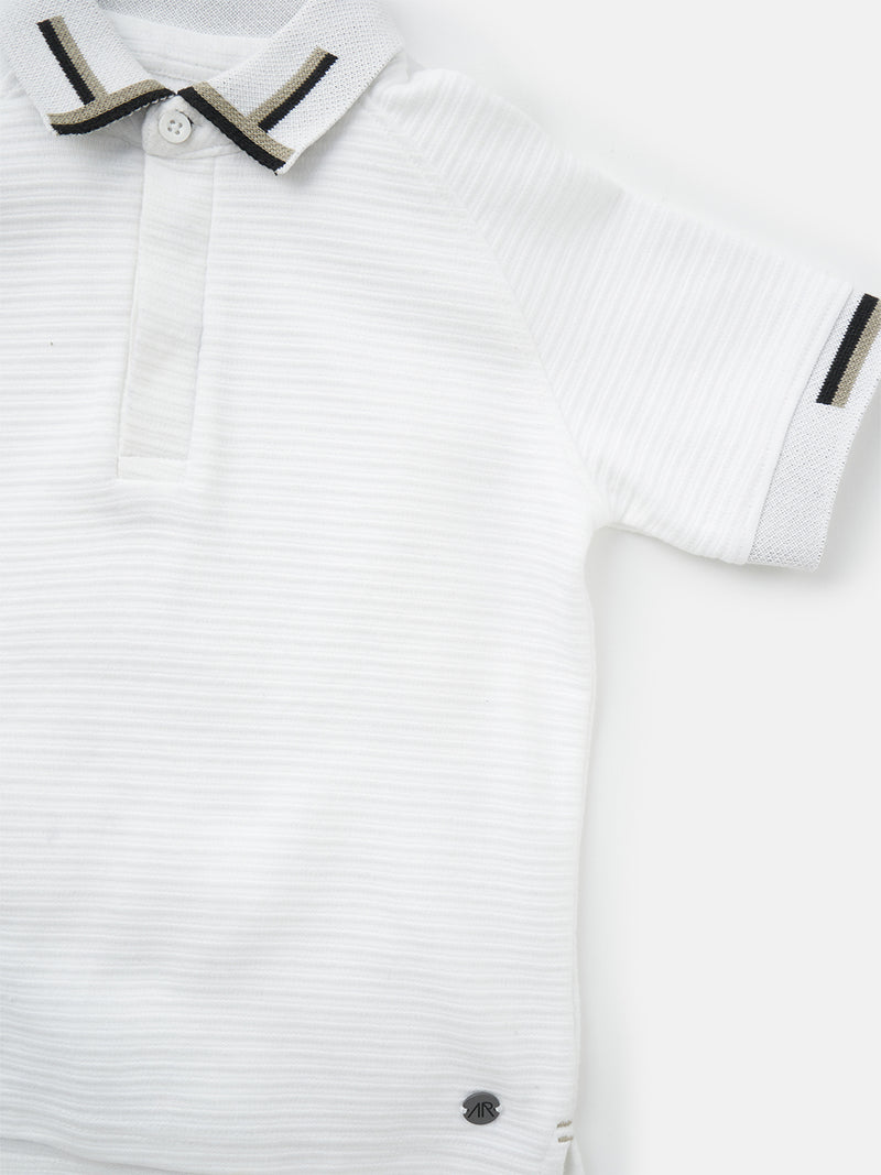 Boys White Ottoman Rib Polo Collar Smart T-Shirt