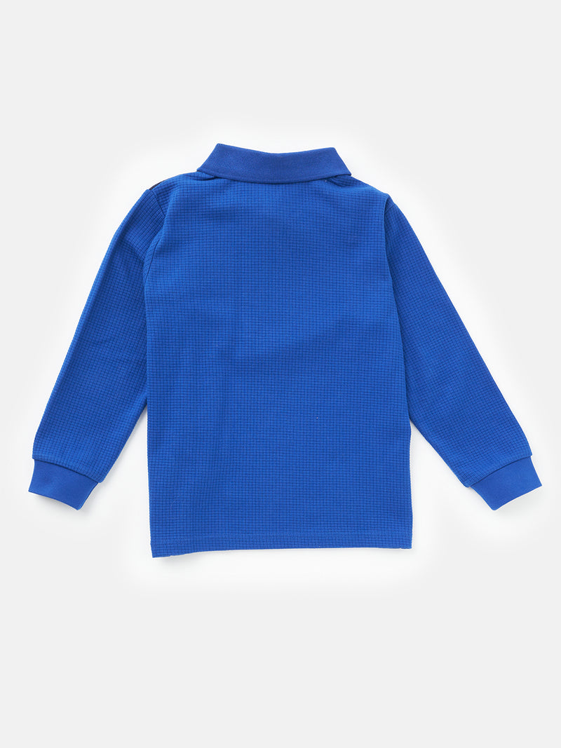 Boys Polo Collar Cotton Blue Full Sleeve Smart T-Shirt