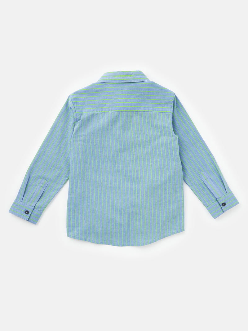 Boys Blue Lime Striped Full Sleeves Cotton Shirt