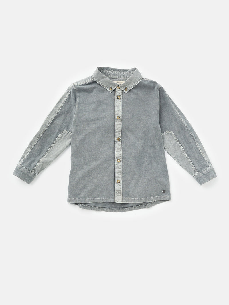 Boys Self Textured Full Sleeves Cotton Grey Shirt