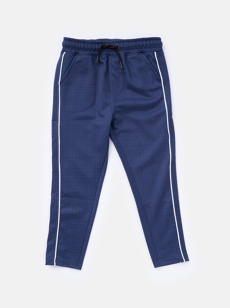 Boys Solid Navy Piped Track Pants