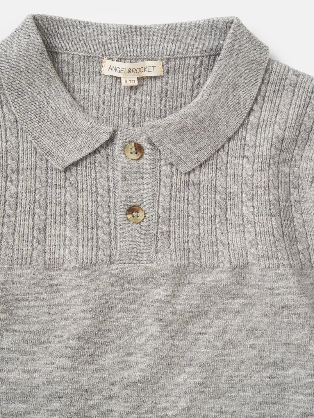 Boys Self Textured Half Cable Knitted Polo Grey Sweater