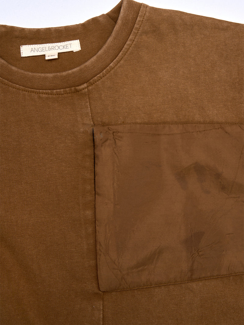 Boys Self Textured Brown T-Shirt with Pocket