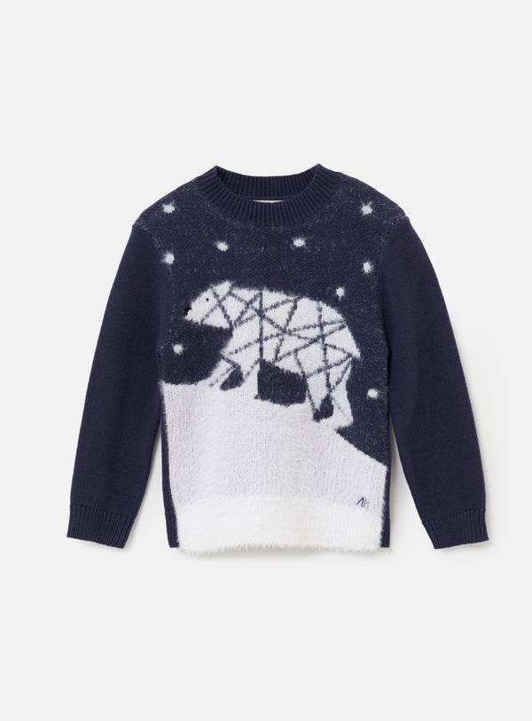 Boys Grey Polar Bear Landscape Self Textured Sweater