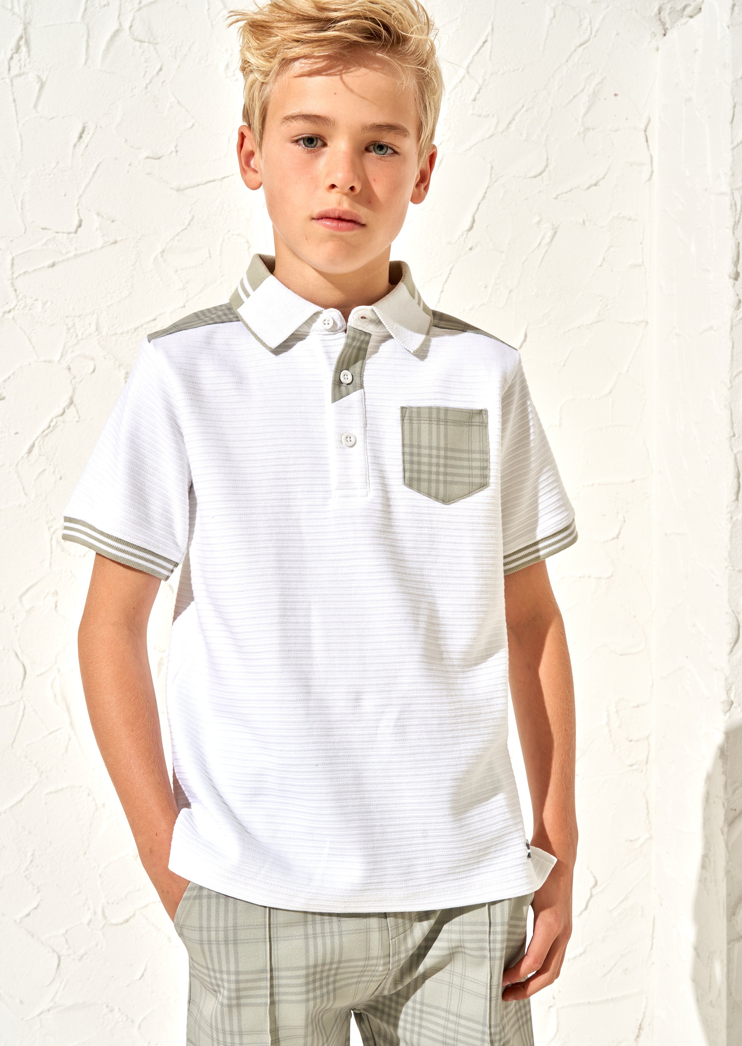 Boys Smart Polo Collar Cotton White T-shirt with Pocket
