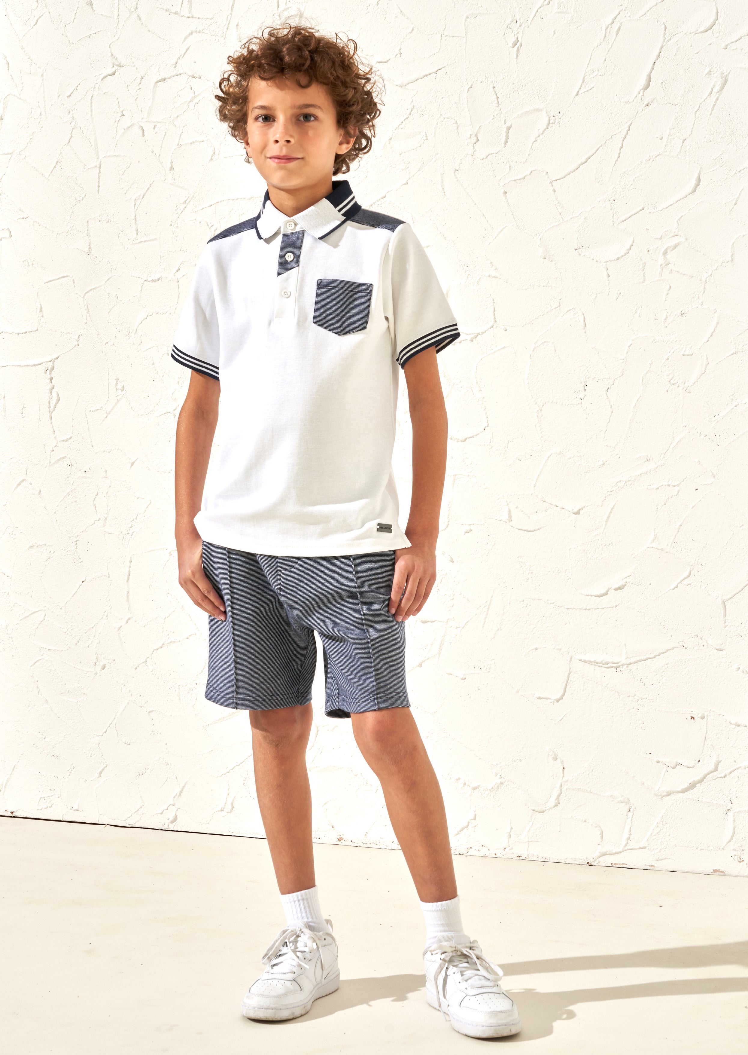 Boys Self Textured Smart Navy Shorts