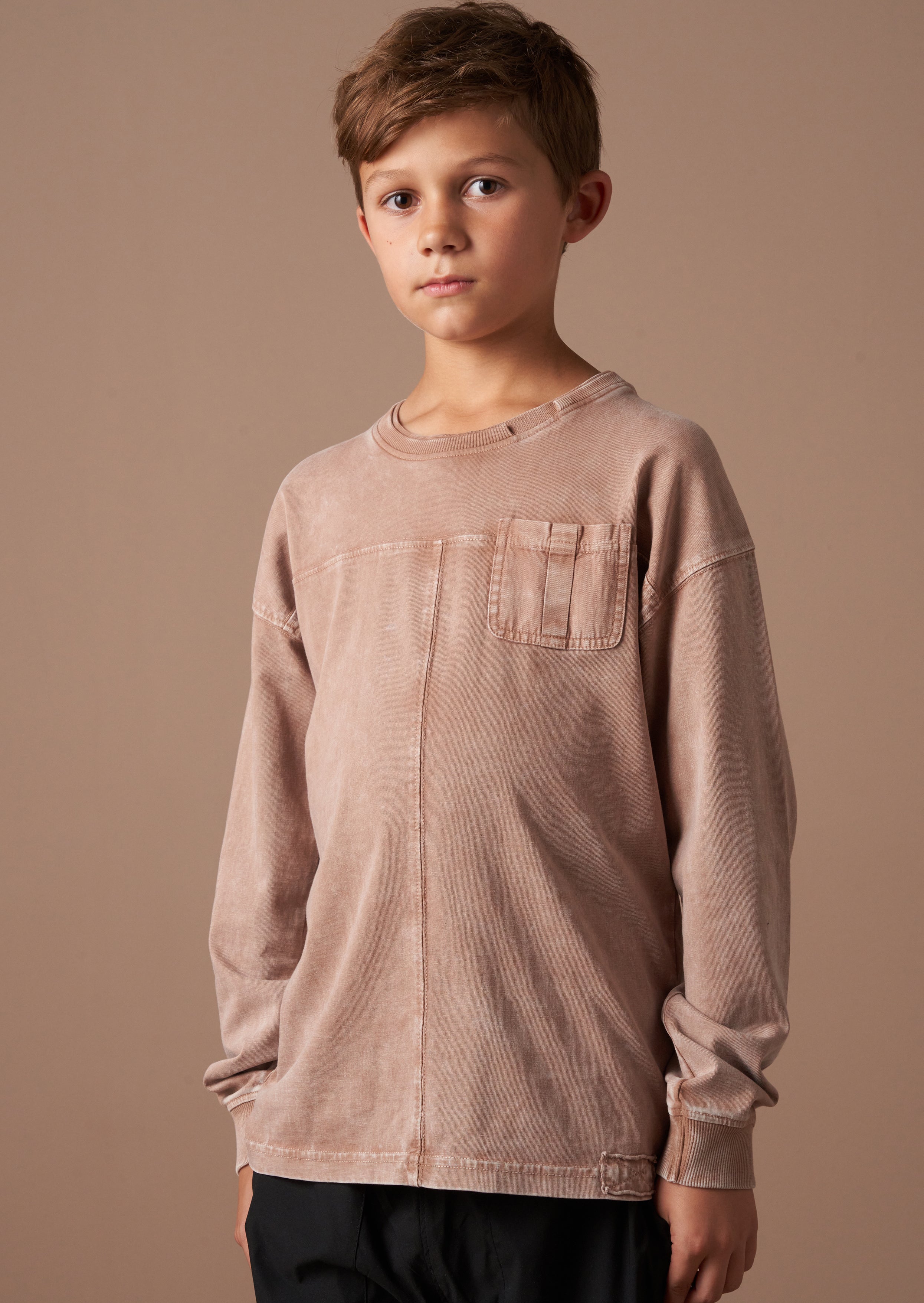 Evan Taupe Long Sleeve Washed Brown T-Shirt