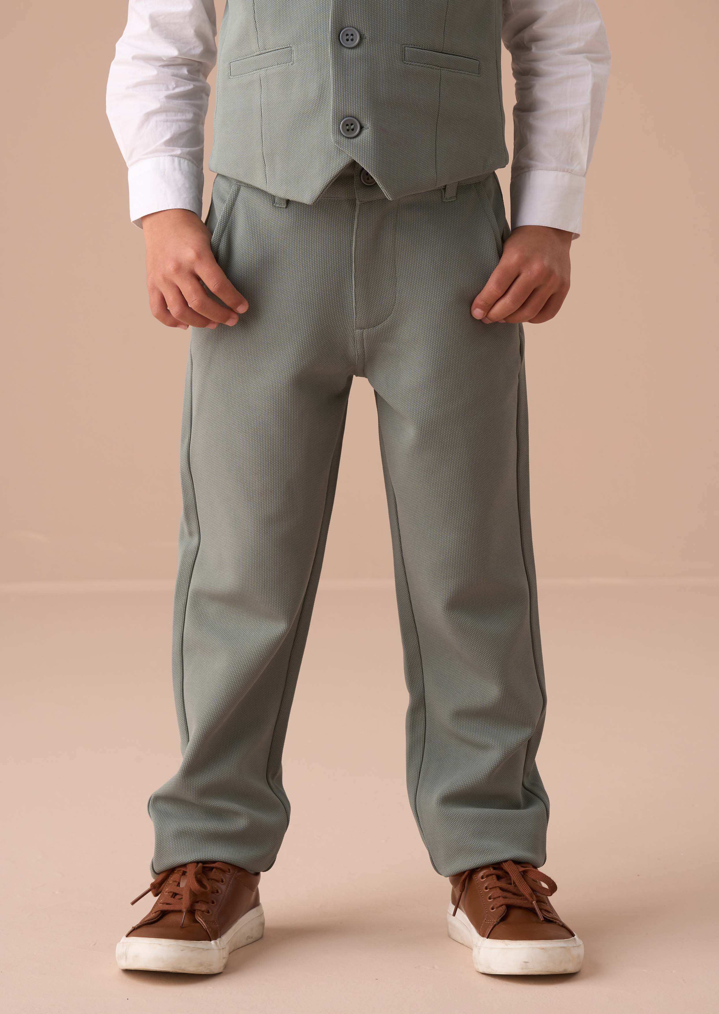 Boys Green Smart Textured Trouser