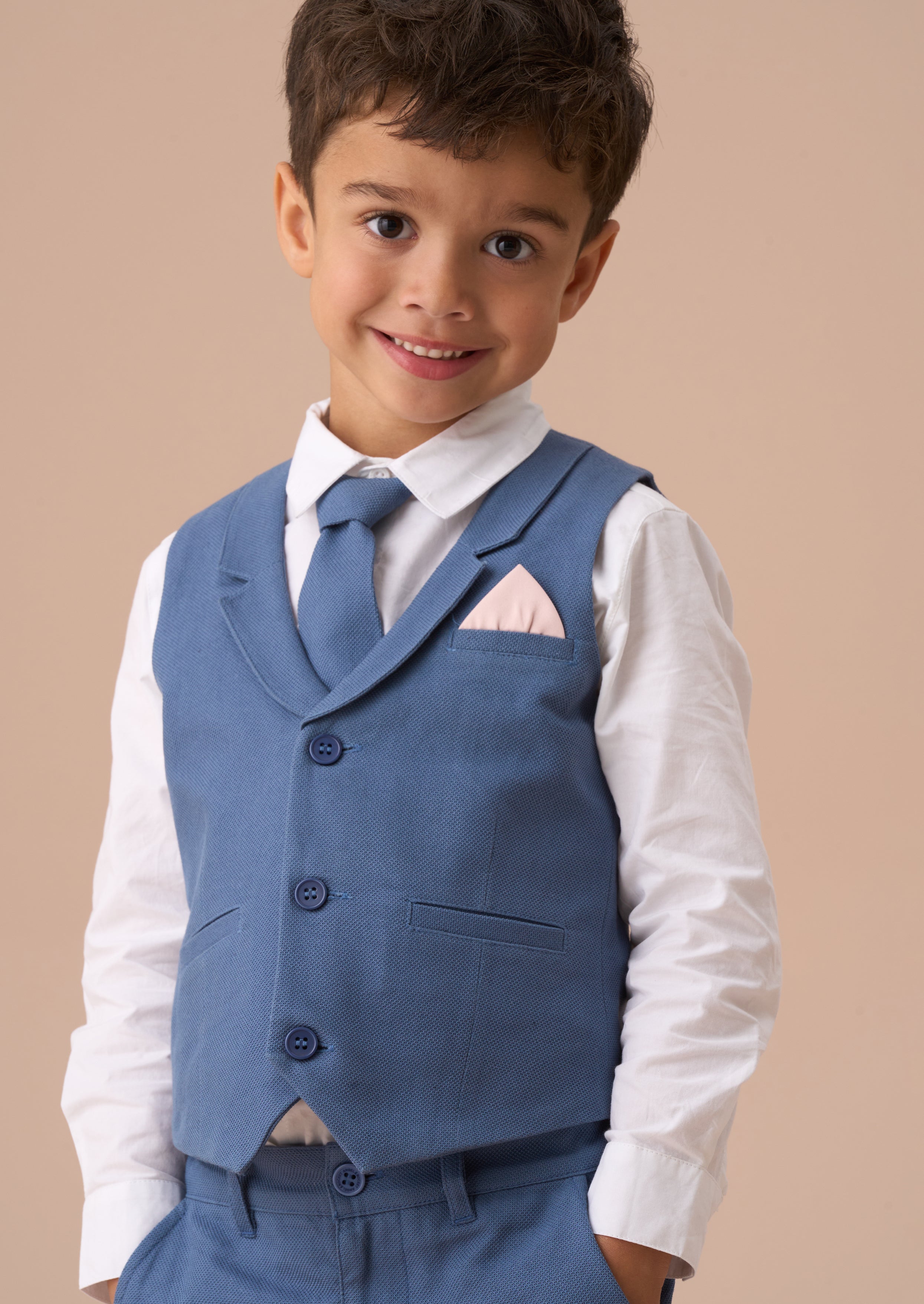 Matty Blue Smart Printed Waistcoat Set