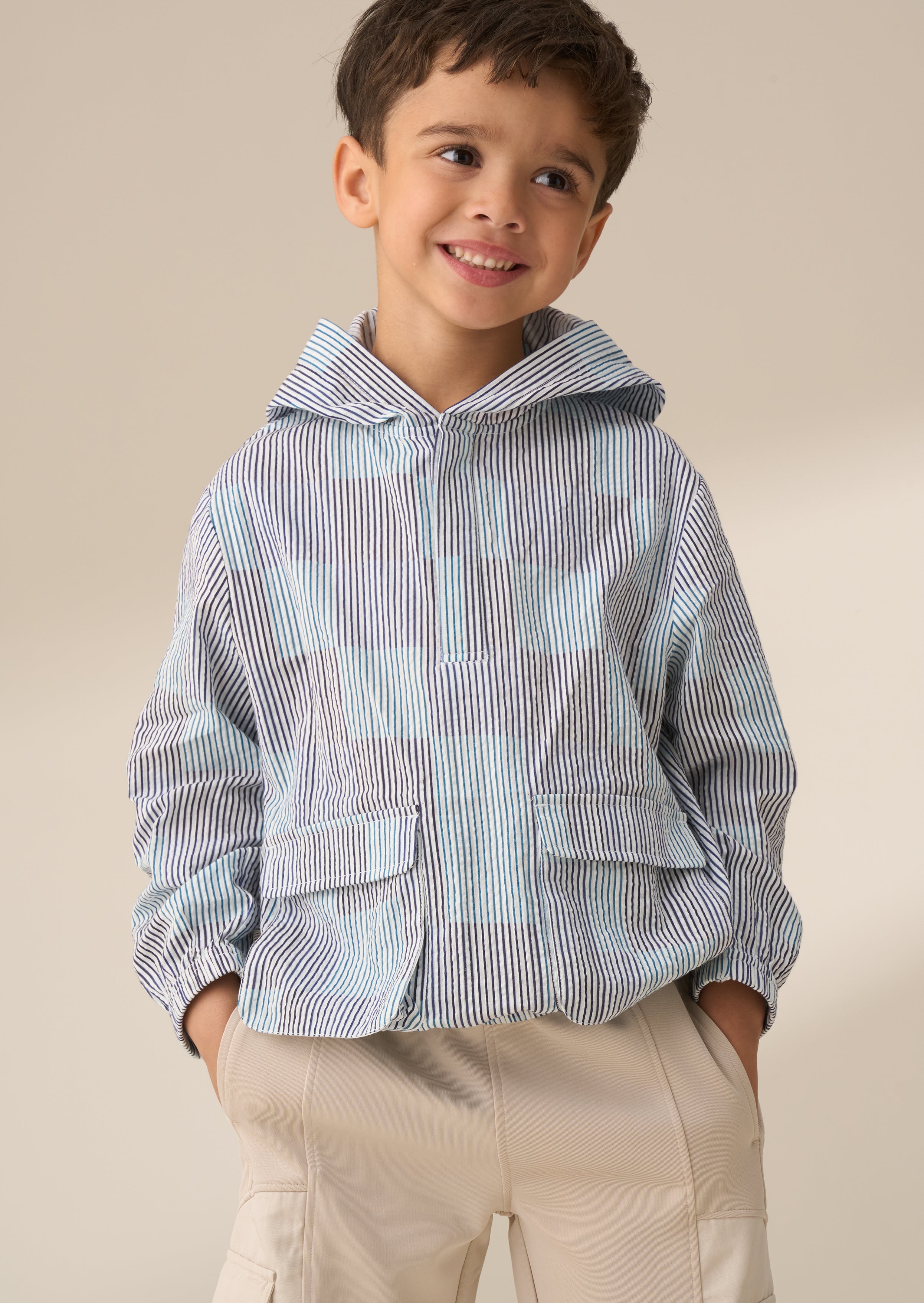 Leo Blue Stripe Hooded Shirt