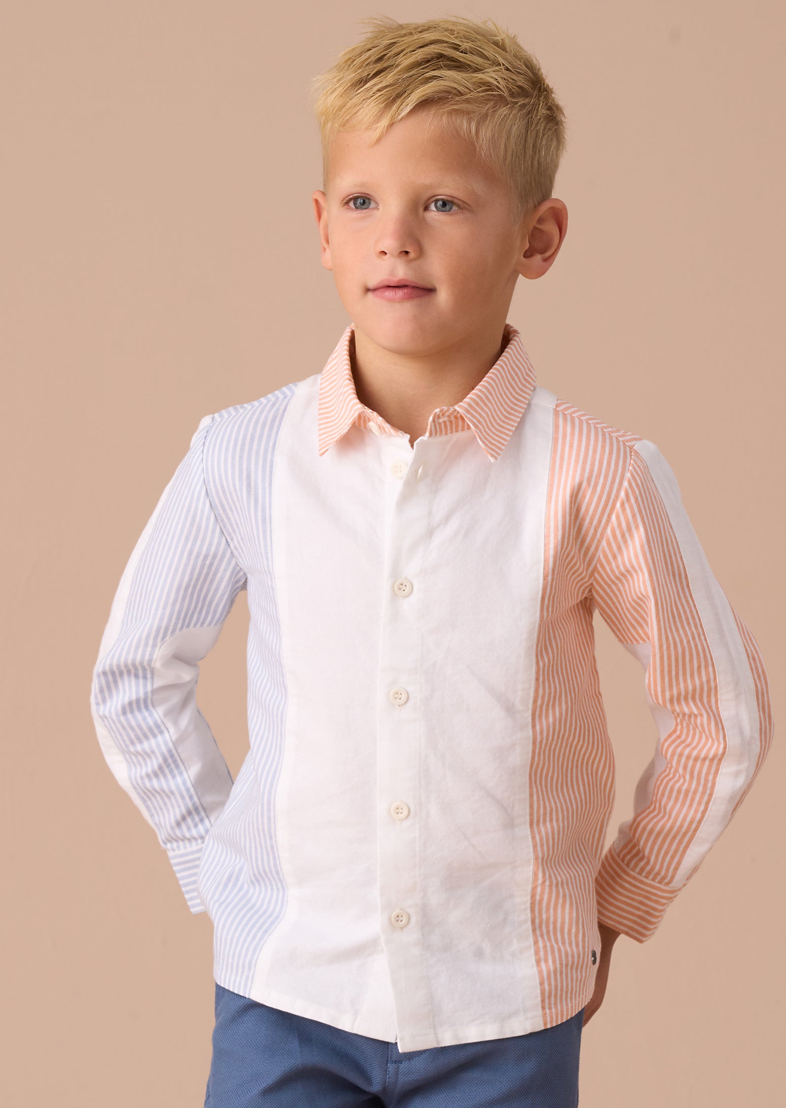 boy Orange Colour Block Smart Shirt