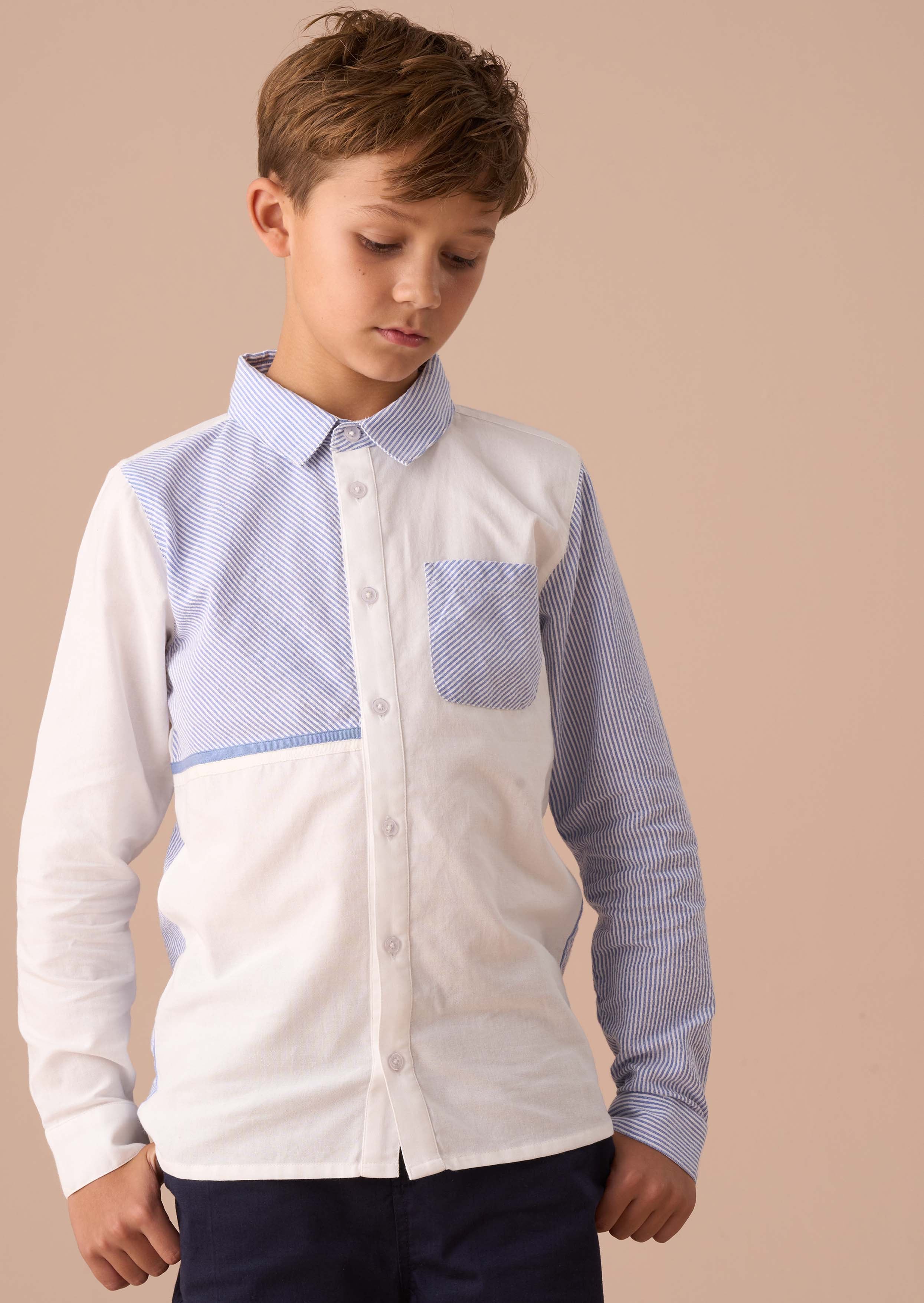 boy Blue Textured Stripe Block Shirt