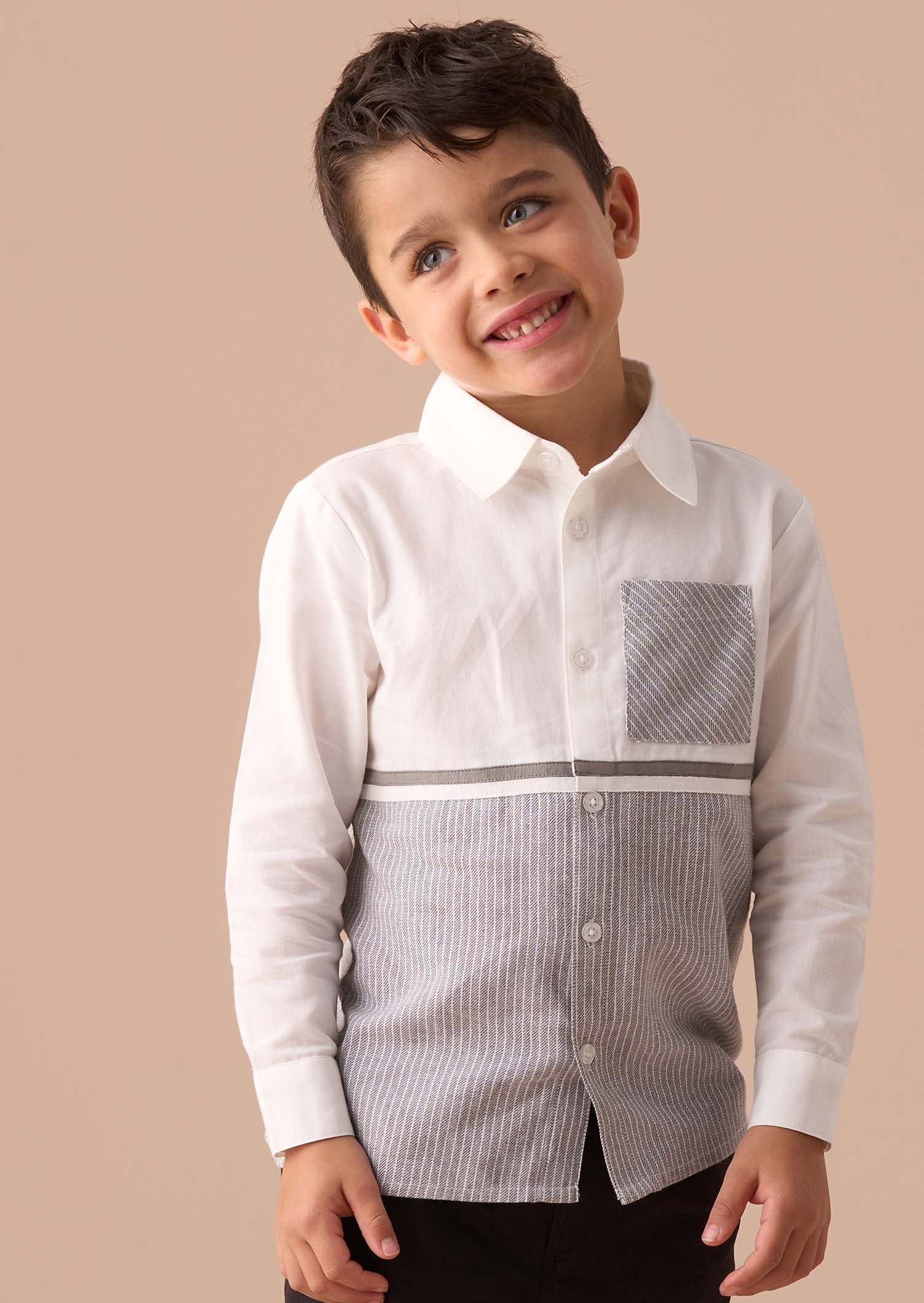 boy Grey Textured Stripe Block Shirt