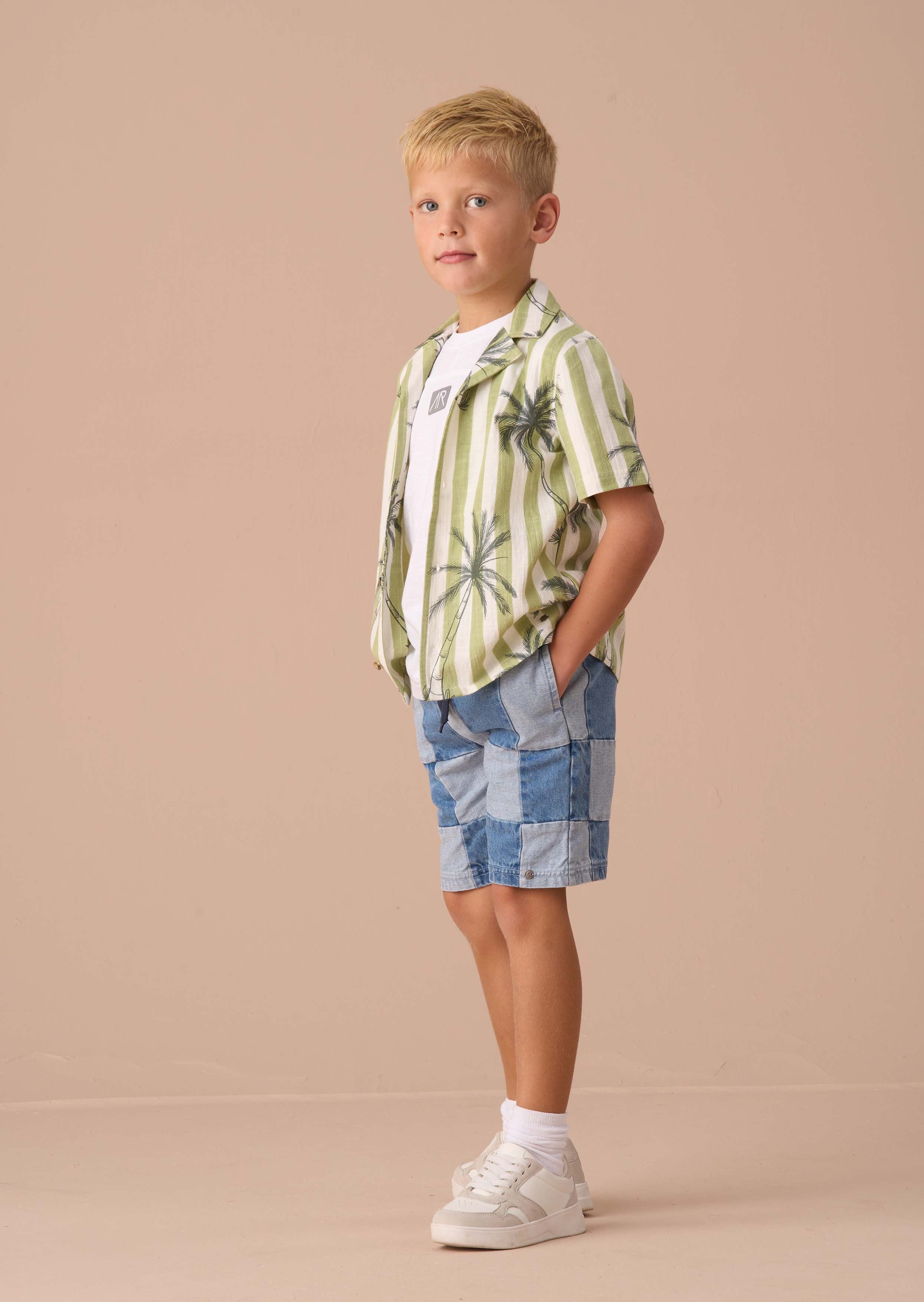 boy green palm print resort shirt short sleeve