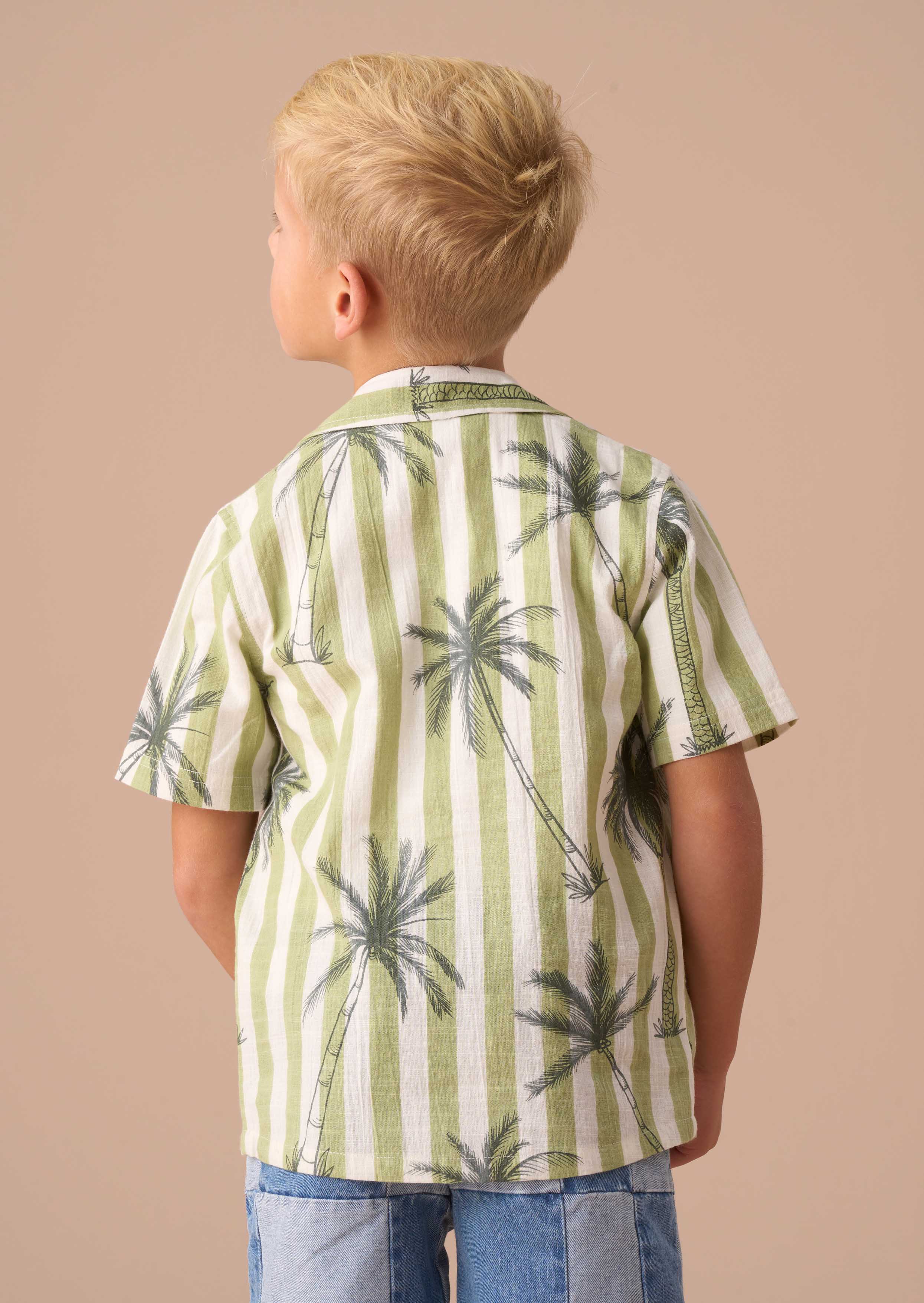 cotton Green Palm Print Resort Shirt