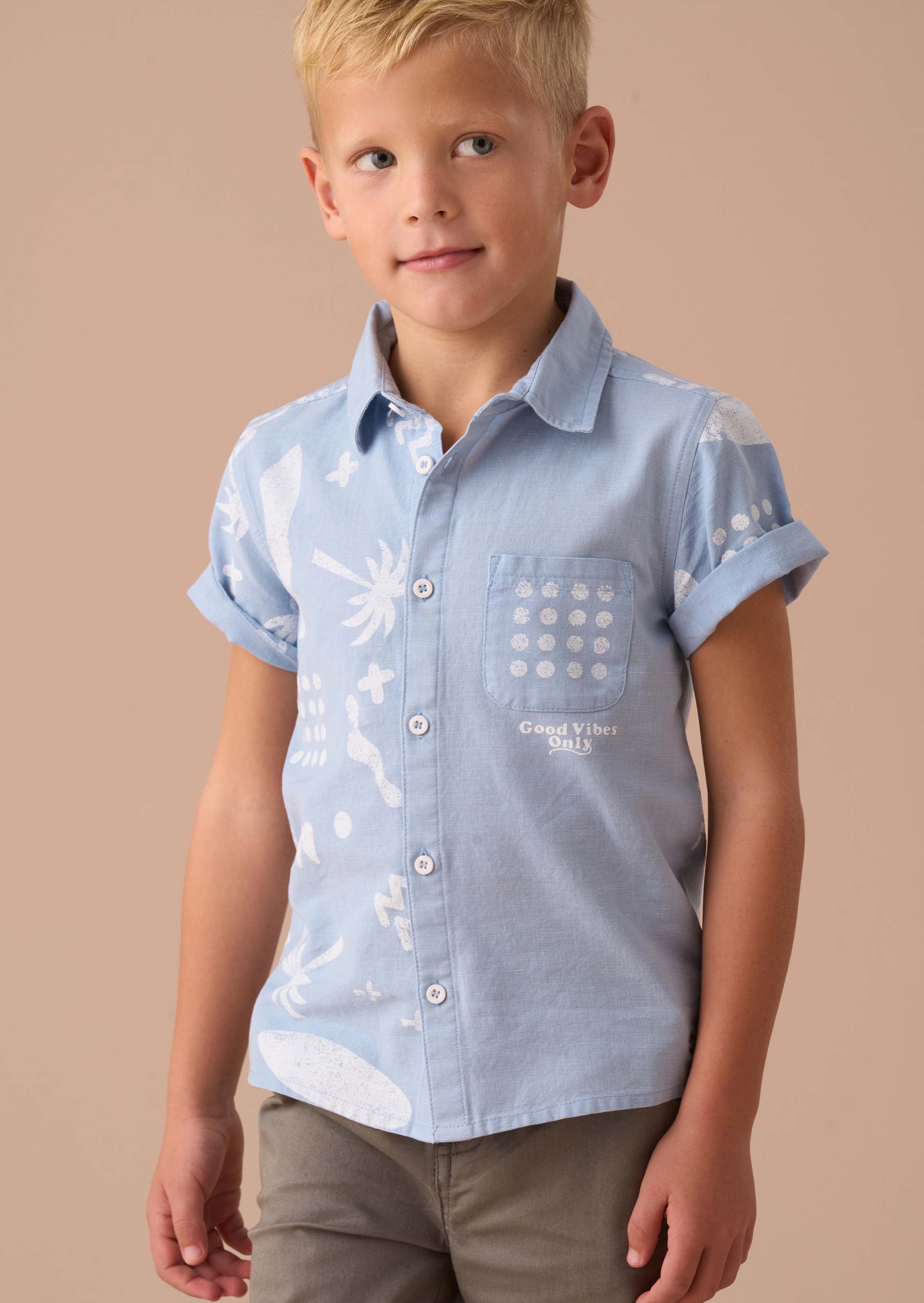 boy Blue Distresed Printed Holiday Shirt