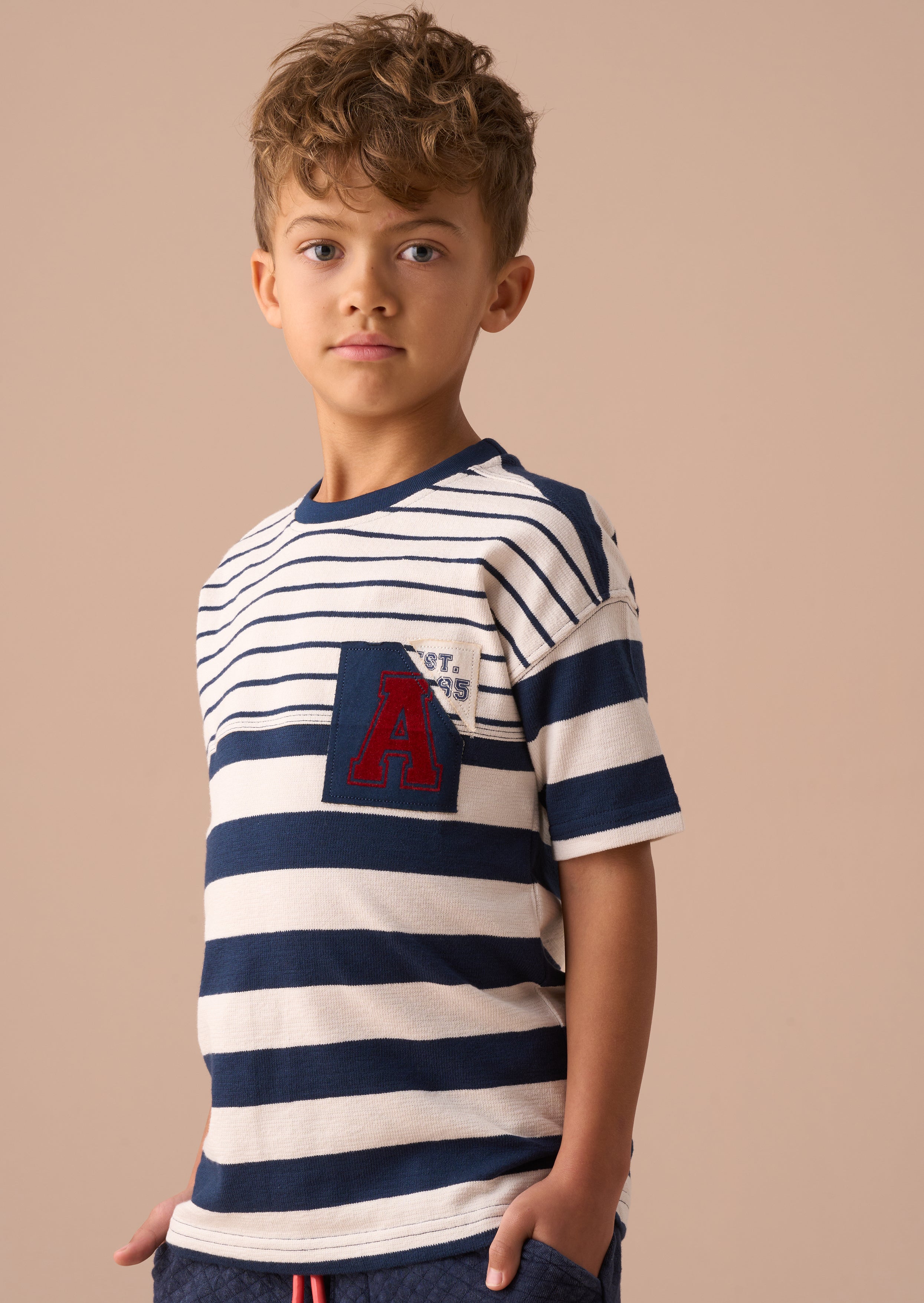 Lewis Blue Textured Stripe Block T Shirt