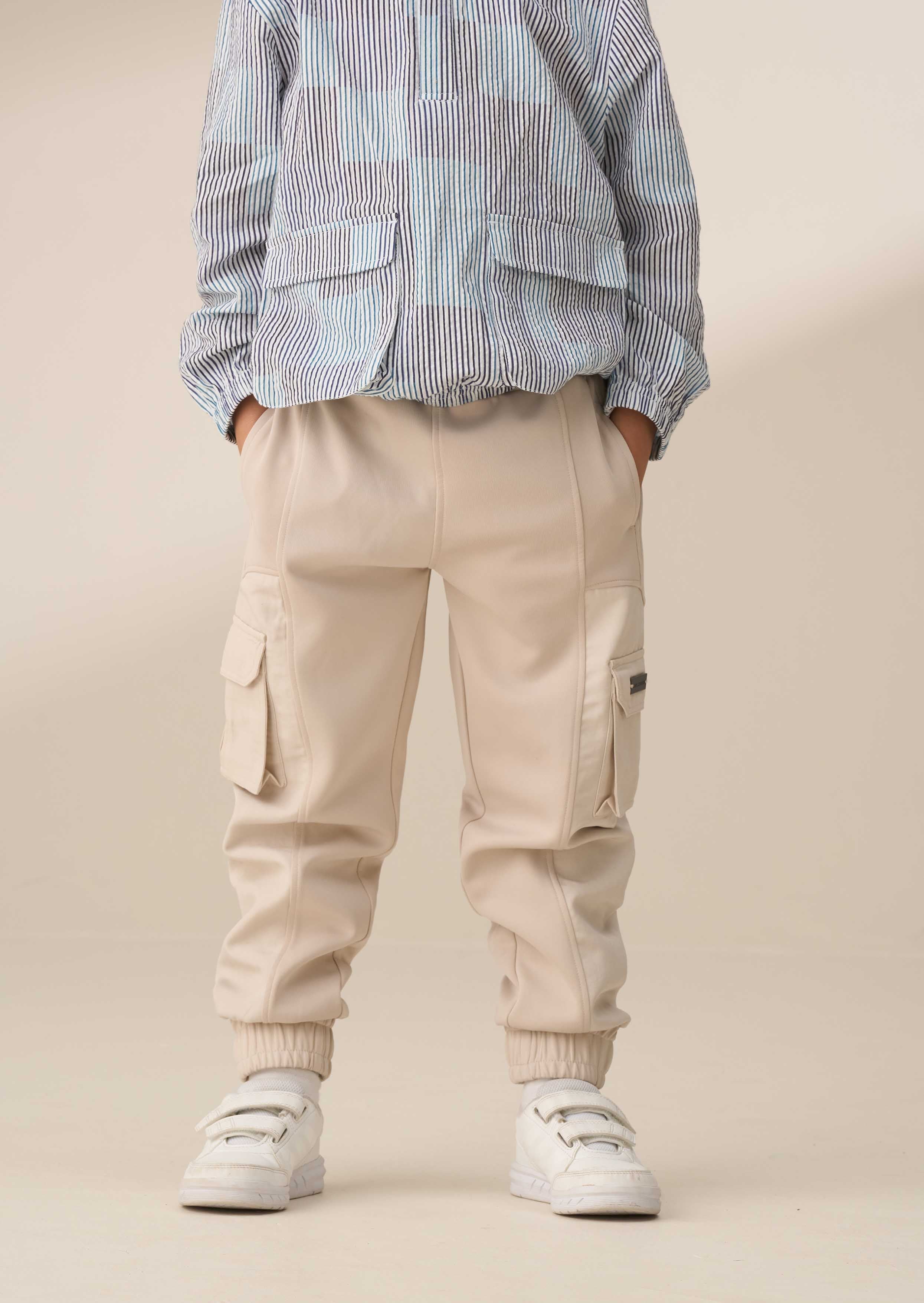 Frank Cream Panelled Mix Fabric Joggers - Cream