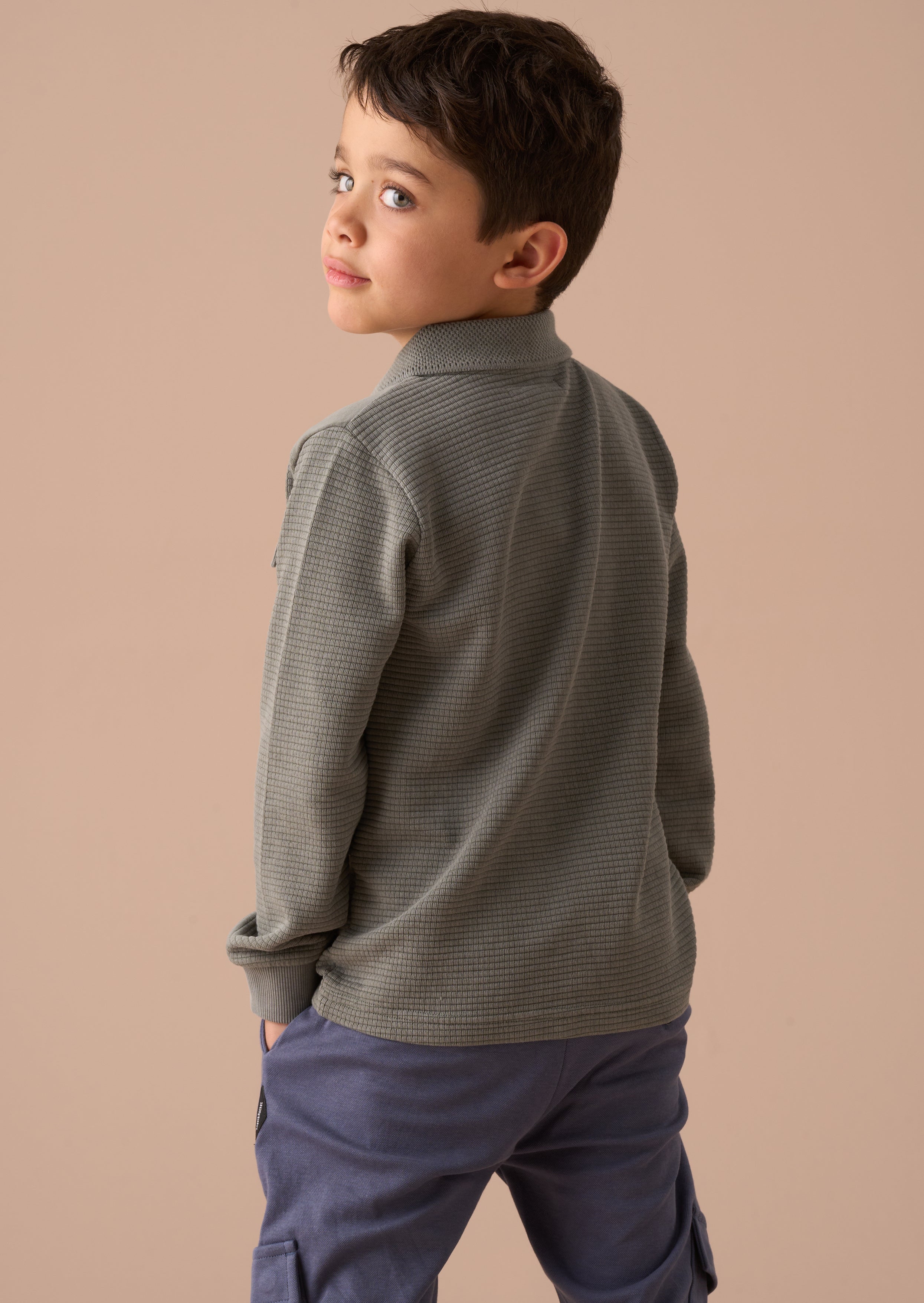 Finn Green Textured Long Sleeve Polo