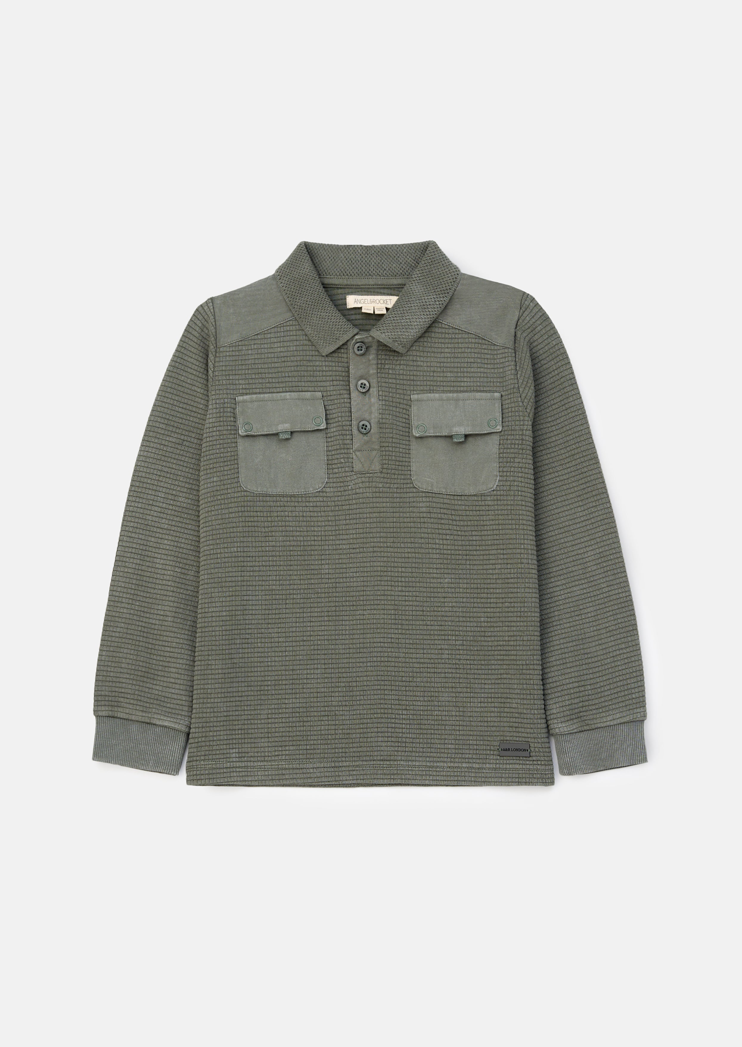 Finn Green Textured Long Sleeve Polo