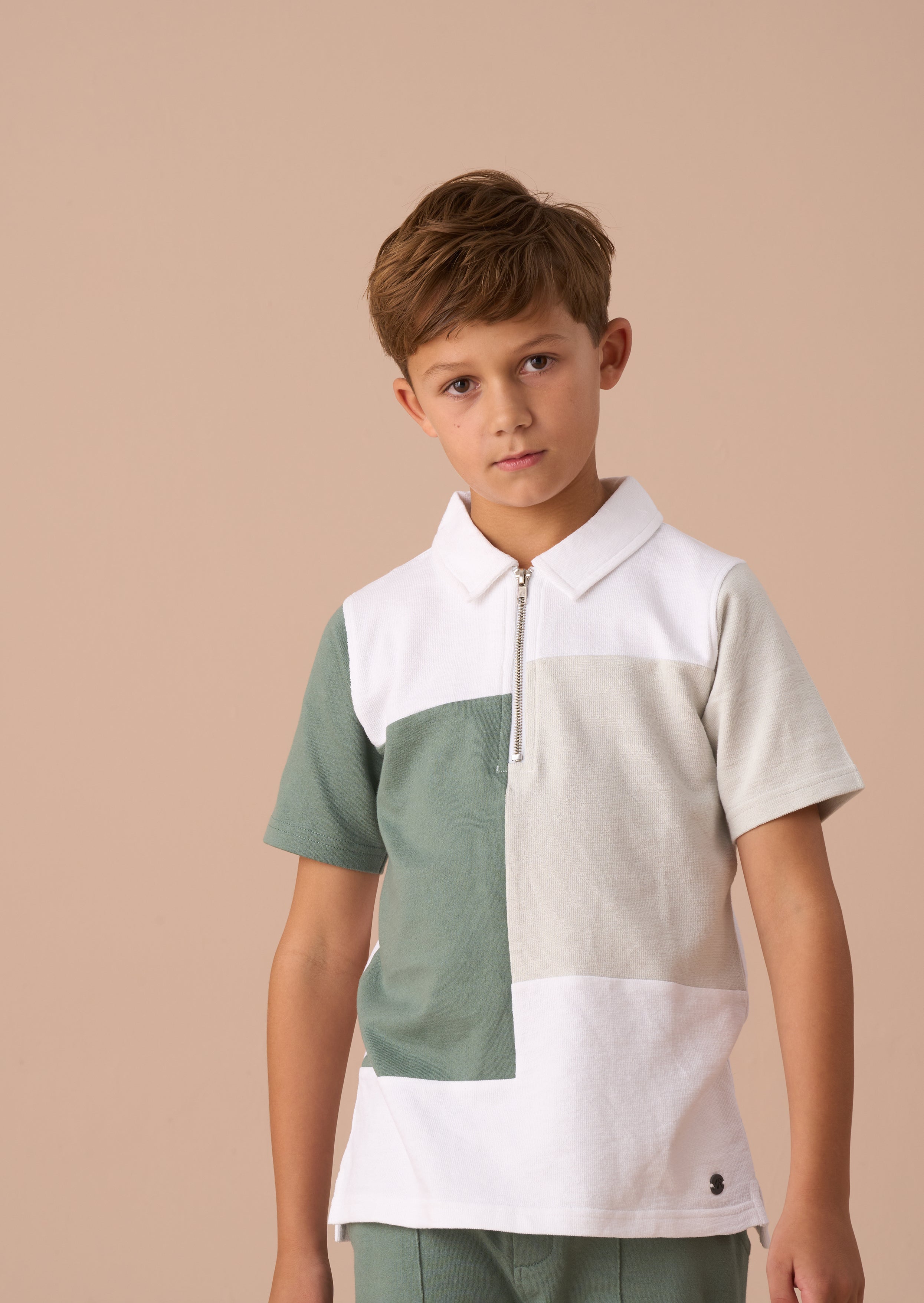 Kane White Textured Colour Block Polo