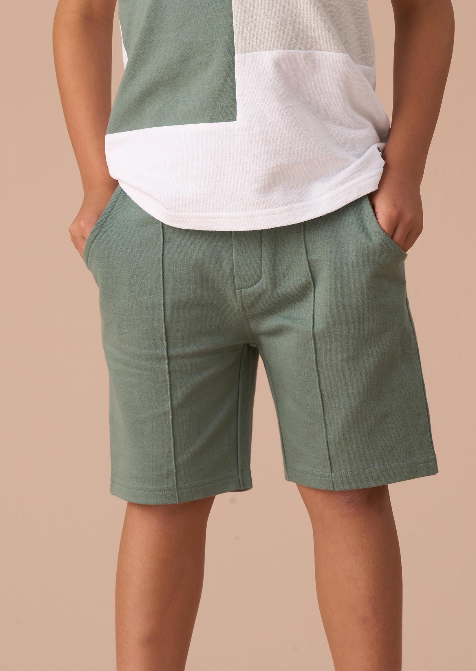 boy Green Textured Smart Shorts