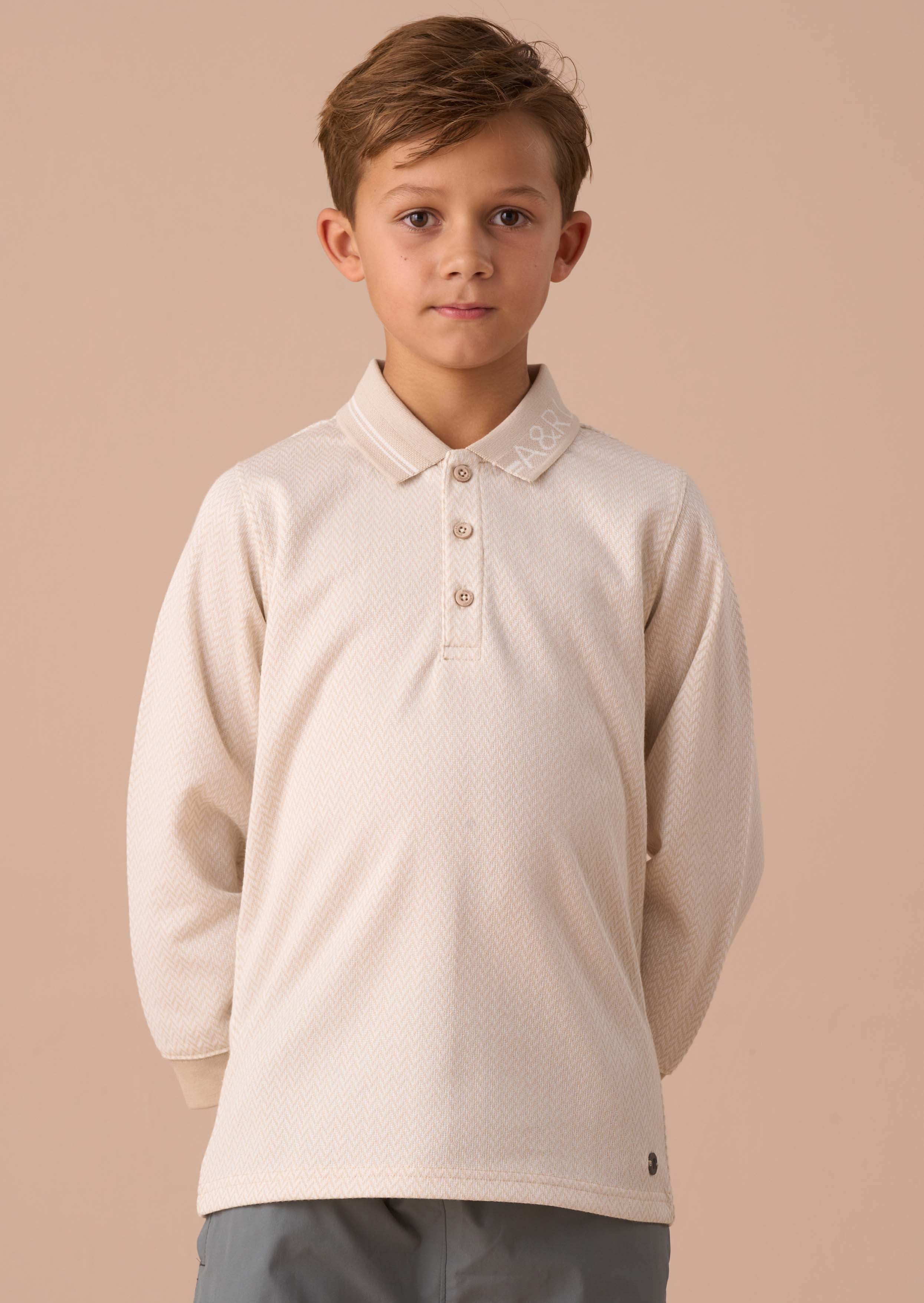 boy cream smart long sleeve polo