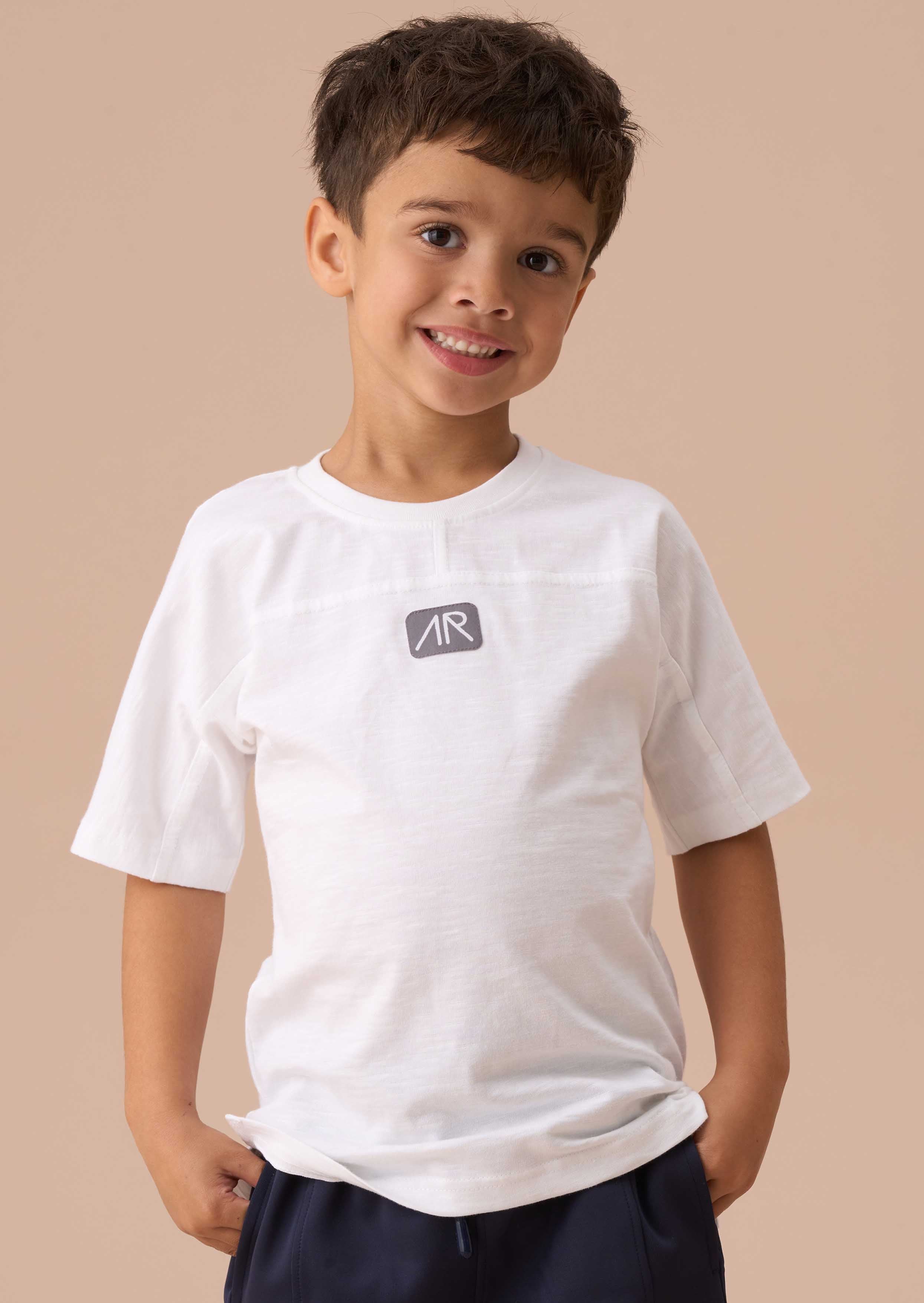 boy white panelled t shirt