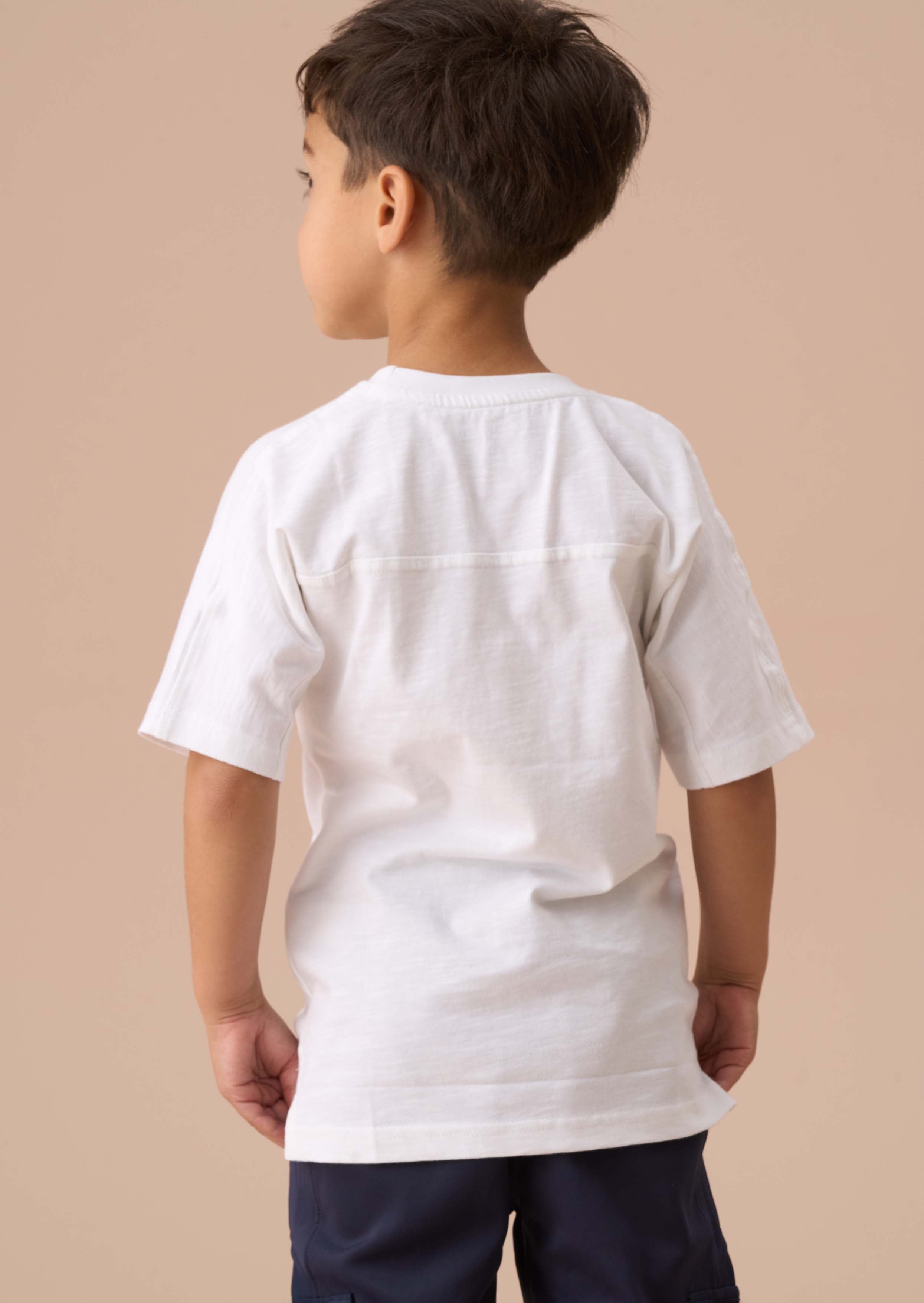 Short sleeve boy white panelled t shirt