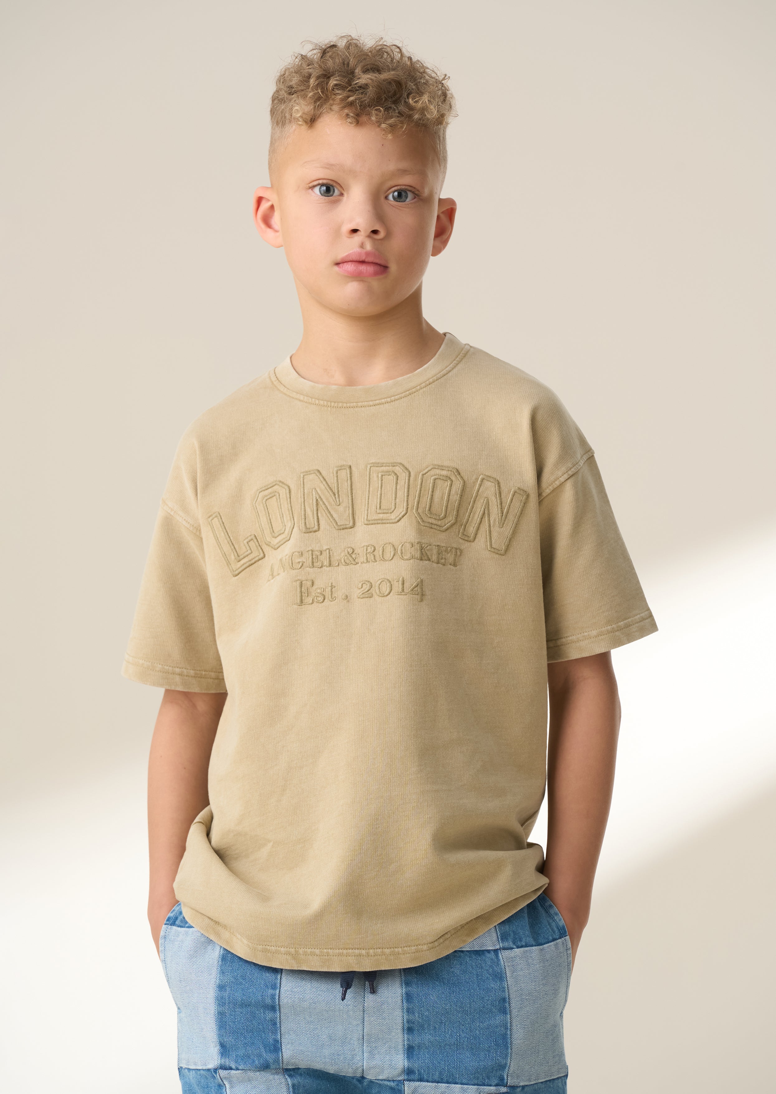 Chester Tan Embroidered Washed T Shirt Tan