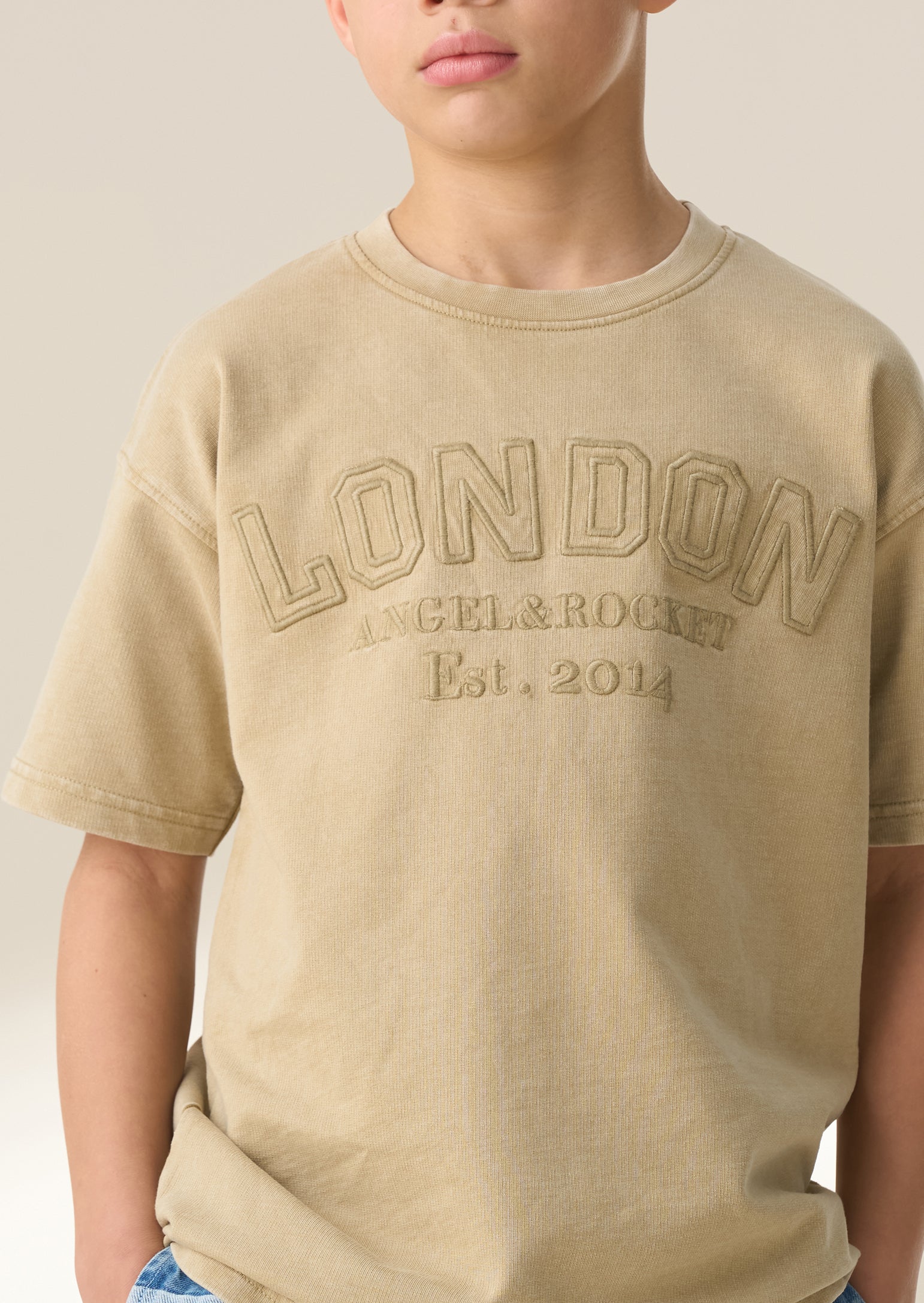 Chester Tan Embroidered Washed T Shirt Tan