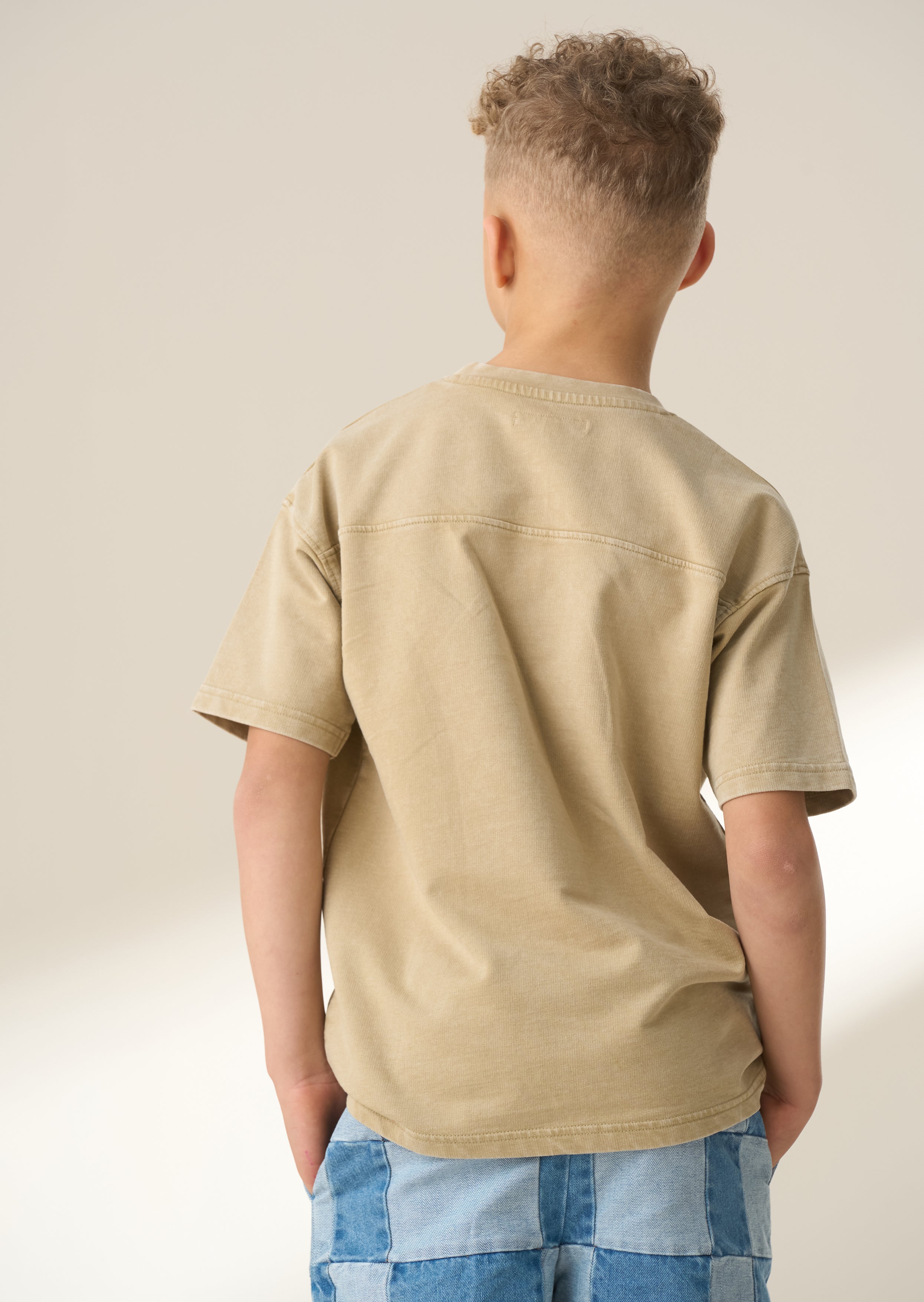 Chester Tan Embroidered Washed T Shirt Tan