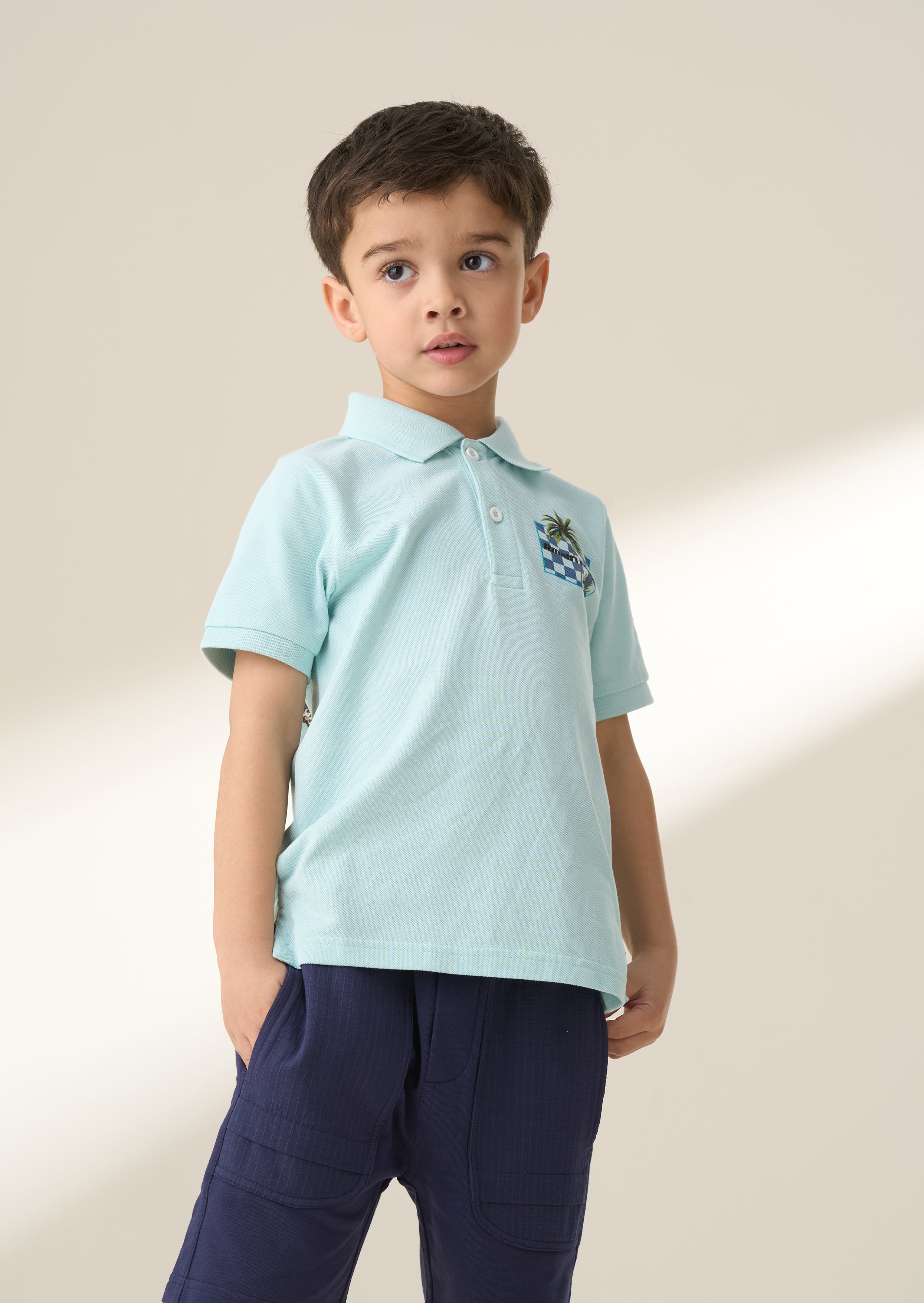 Arlo Blue Jersey Pique Back Print Polo Blue