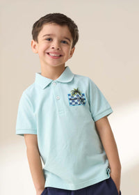 Arlo Blue Jersey Pique Back Print Polo