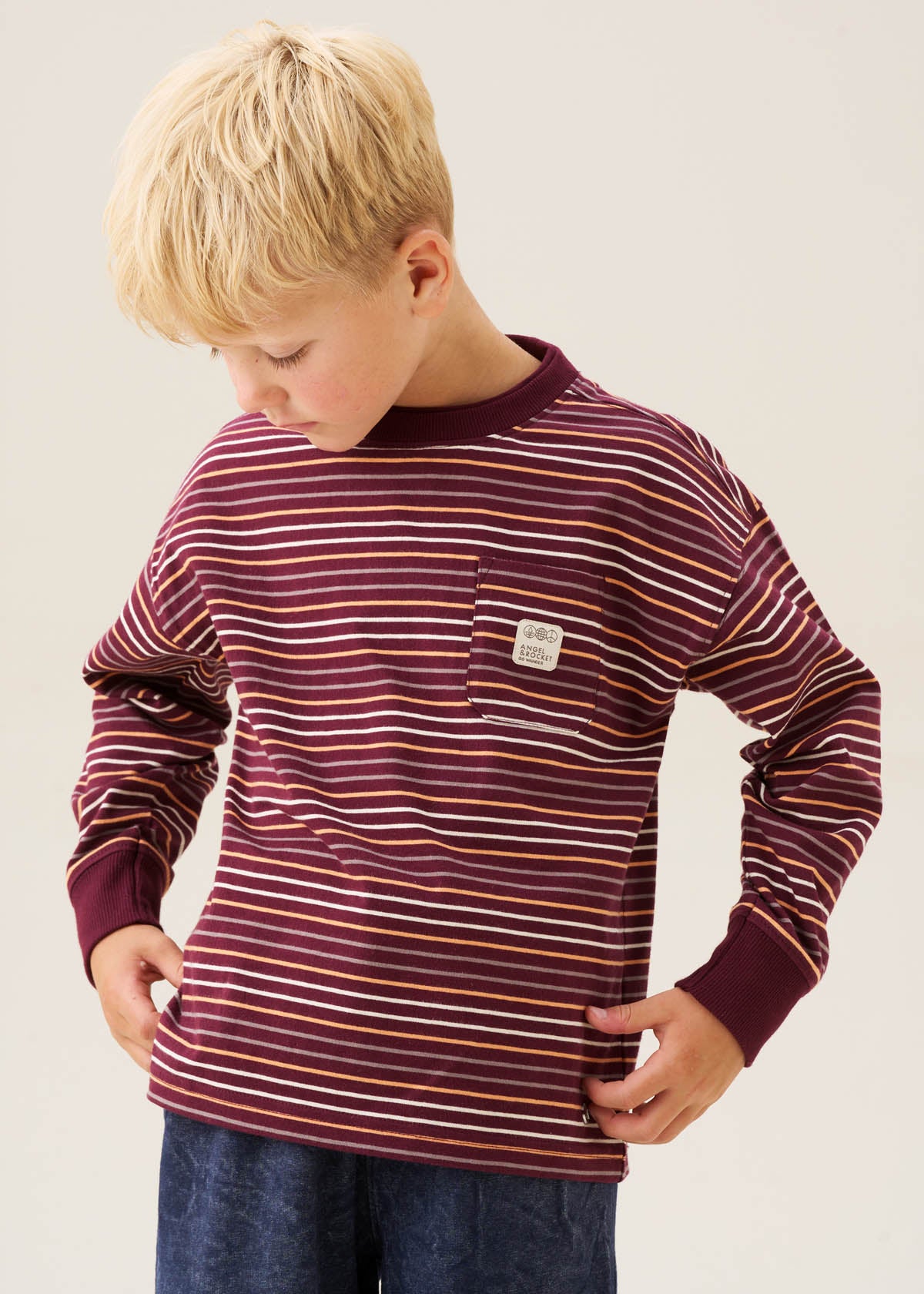 Boys Yarn Dyed Stripe T-Shirt Burgandy