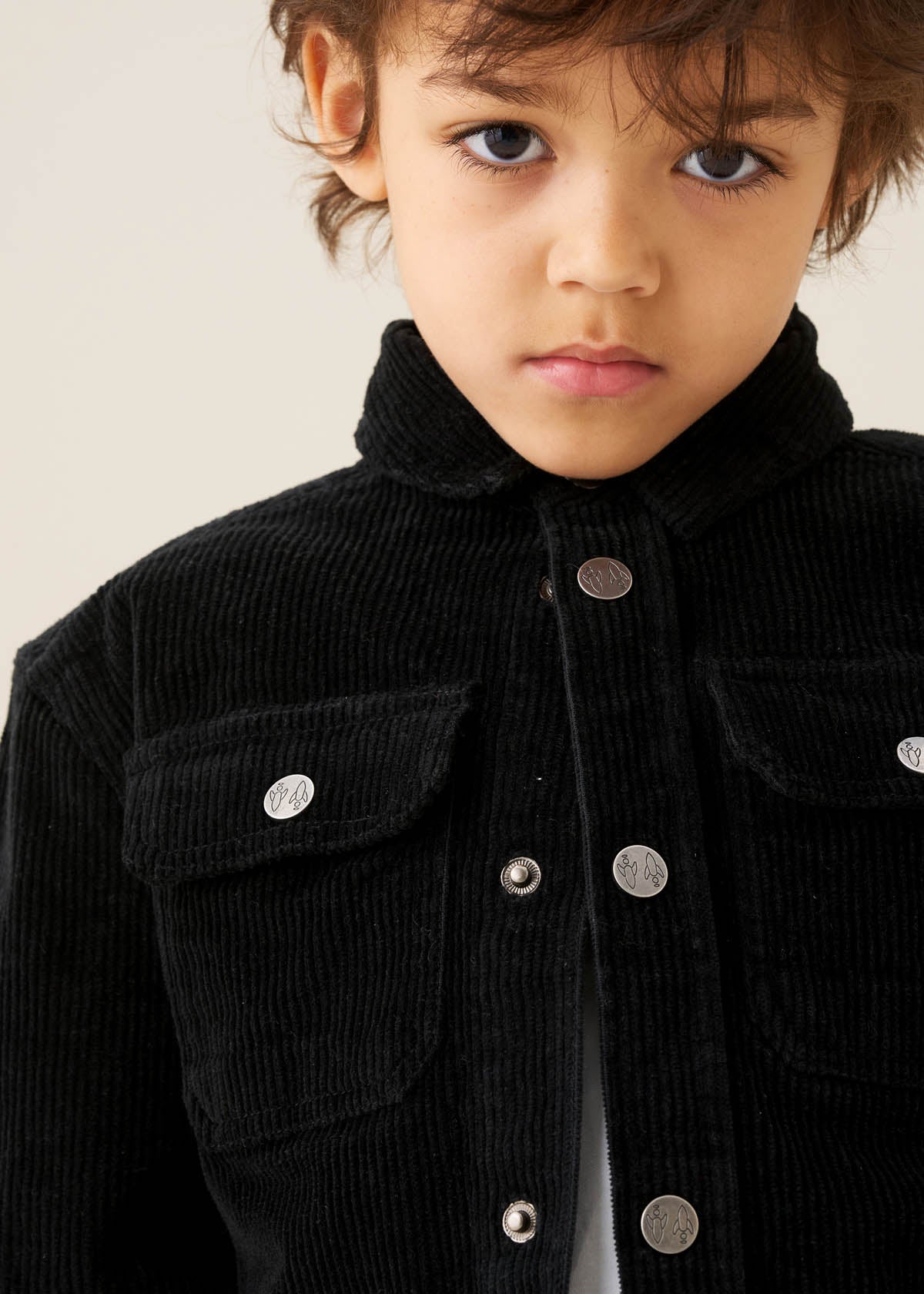 solid Boys Cord Shirt Black
