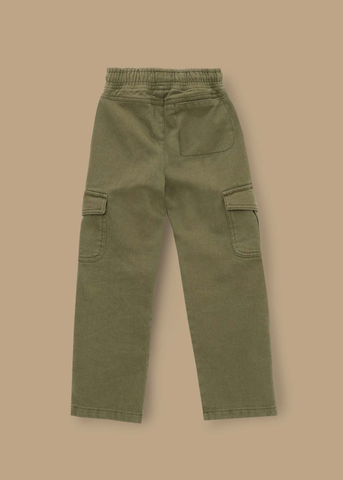 solid Boys Heavy Twill Cargo Trousers Green