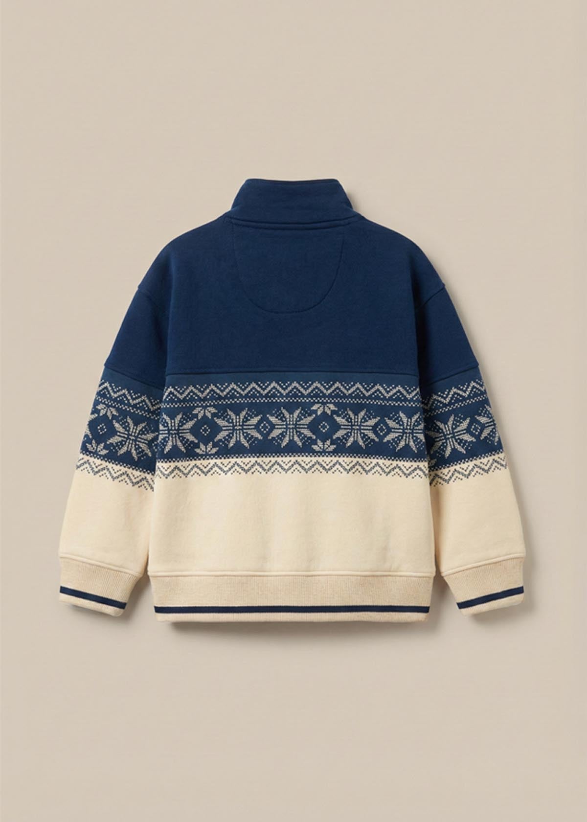 Ayden Zip Neck Fairisle Sweat - Stone