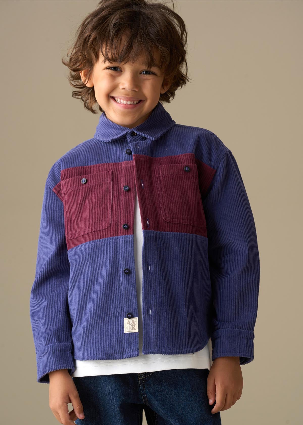 blue boys panel cord over shirt