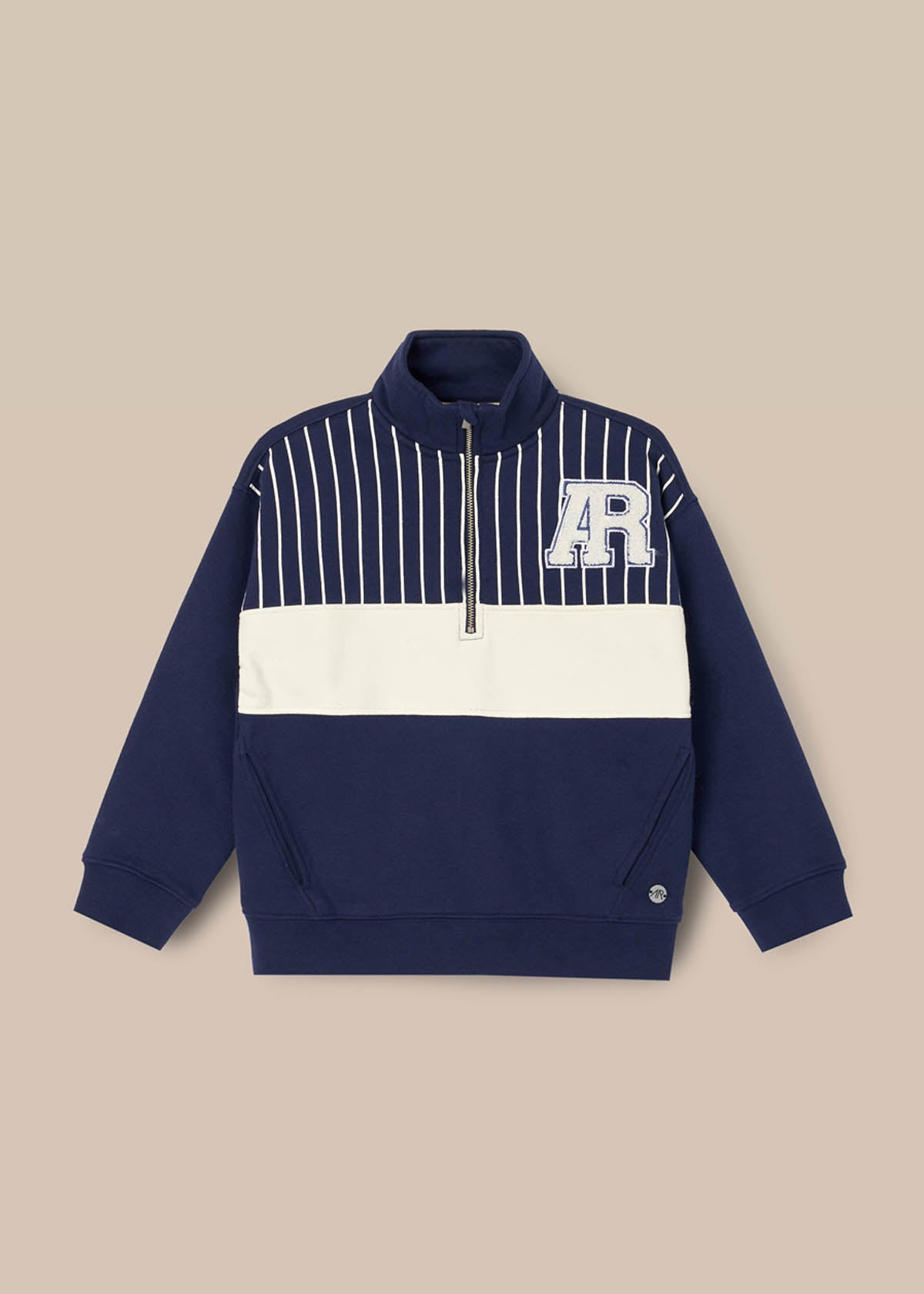 Griffin Zip Neck Cut And Sew Sweatshirt - Navy