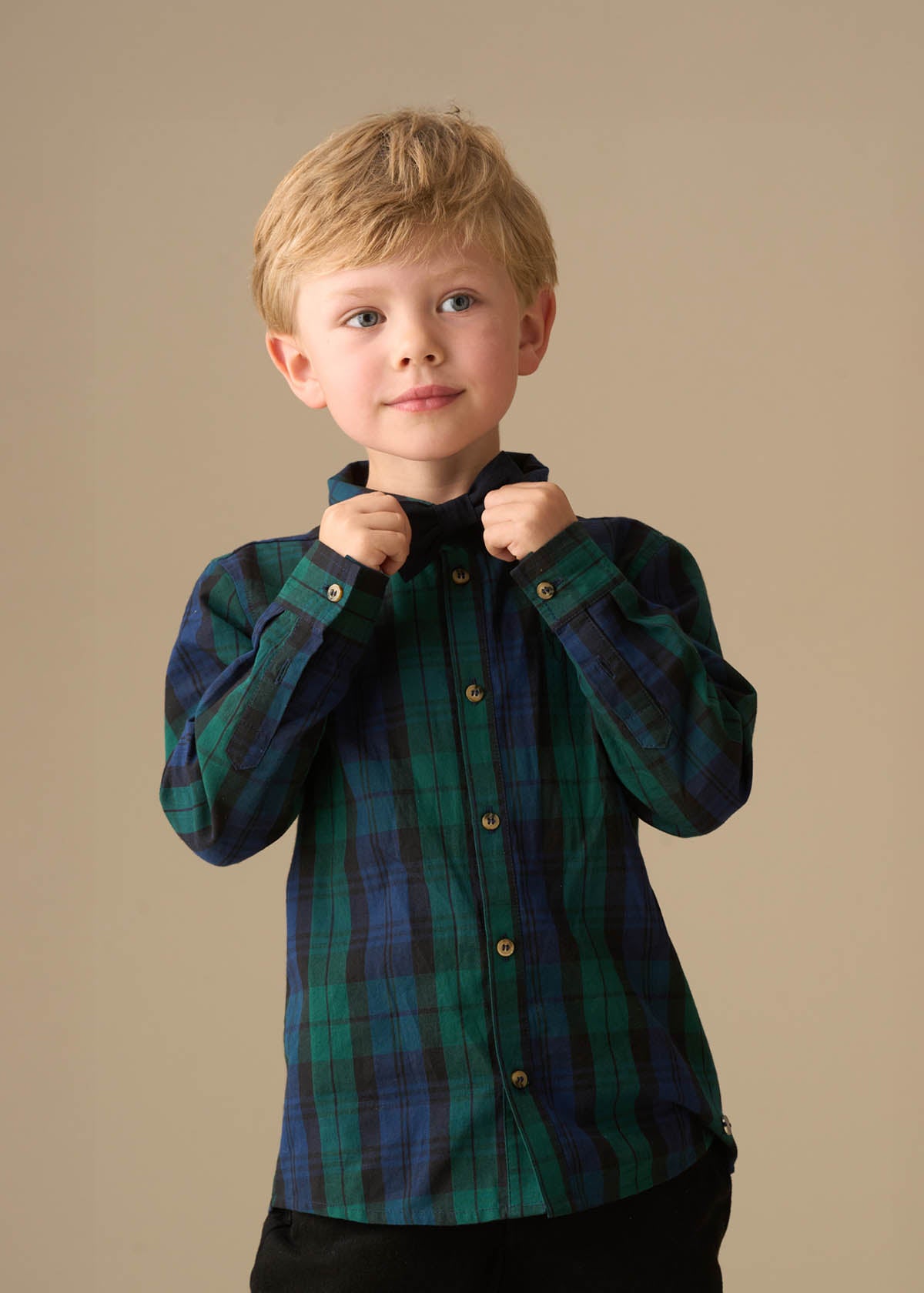 Abel Plaid Shirt With Bow Tie - Green