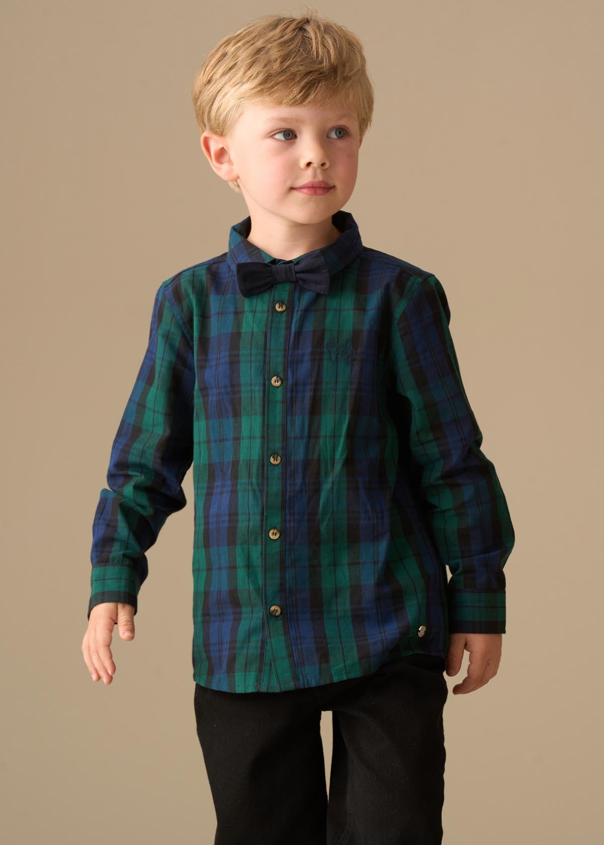 Abel Plaid Shirt With Bow Tie - Green