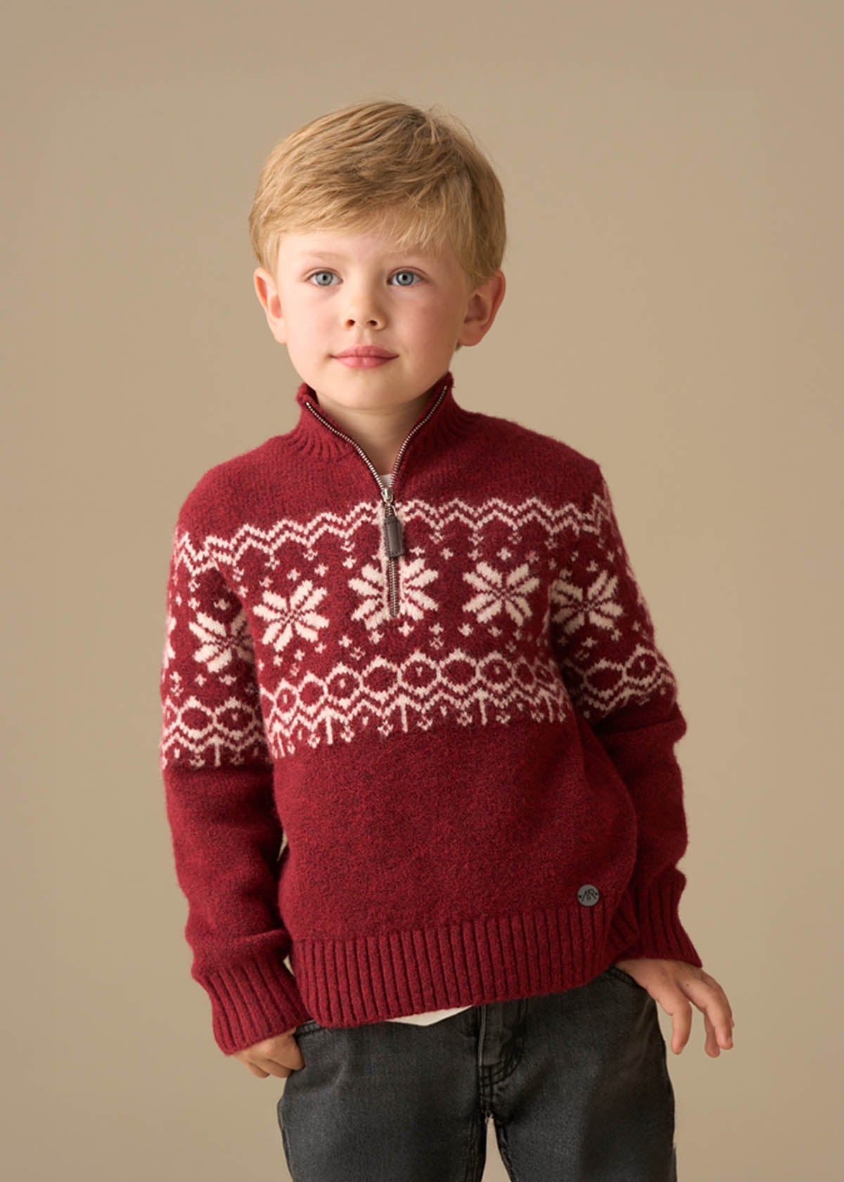 Oakley Burgundy Fairisle Zip Neck