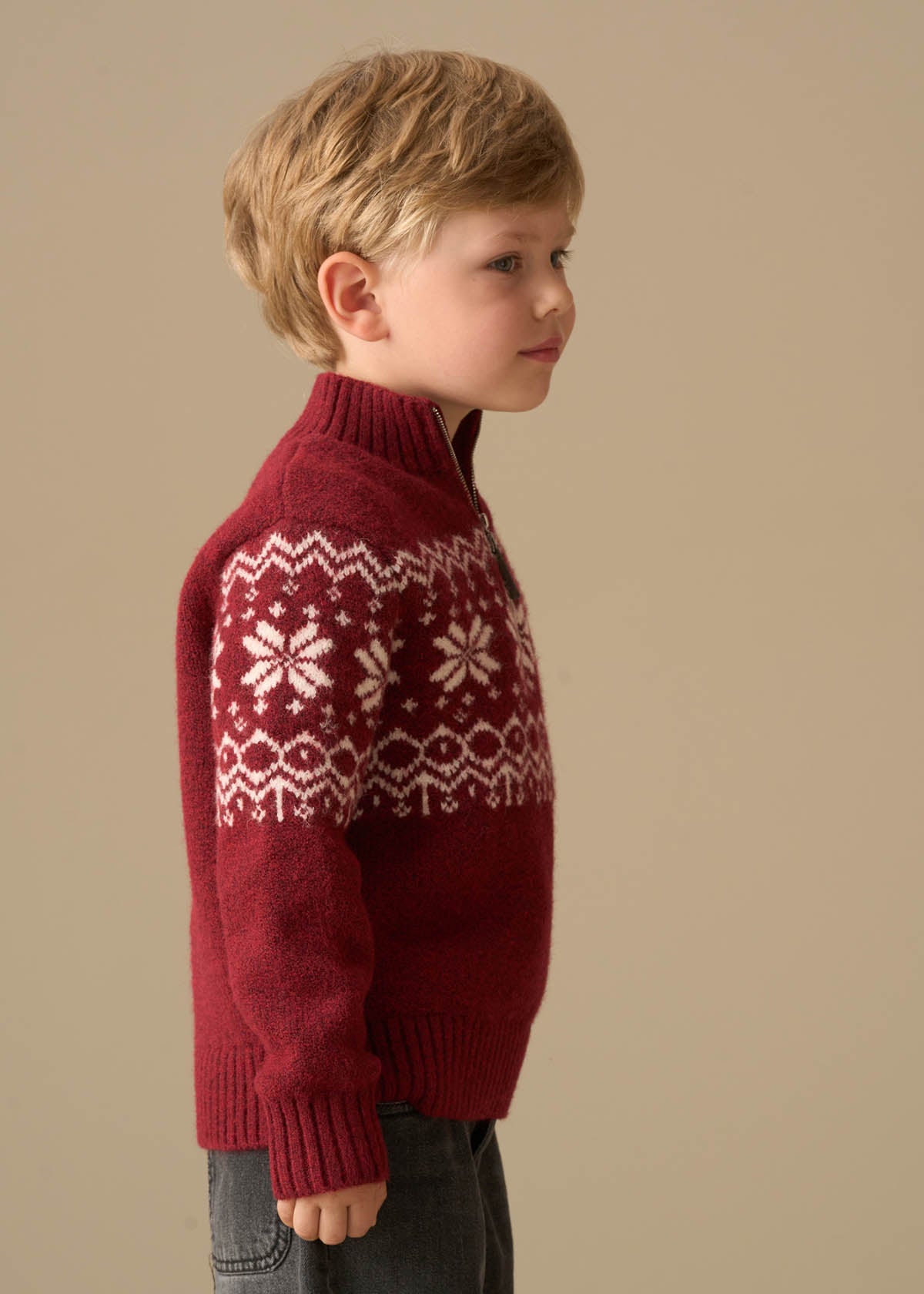 Oakley Burgundy Fairisle Zip Neck