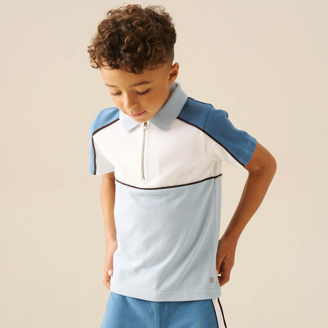 Asher Blocked Pique Zip Polo