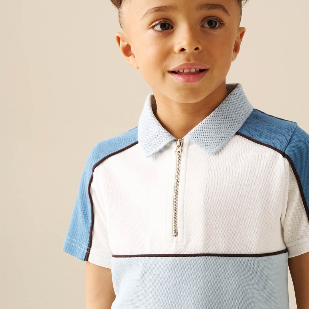 Asher Blocked Pique Zip Polo