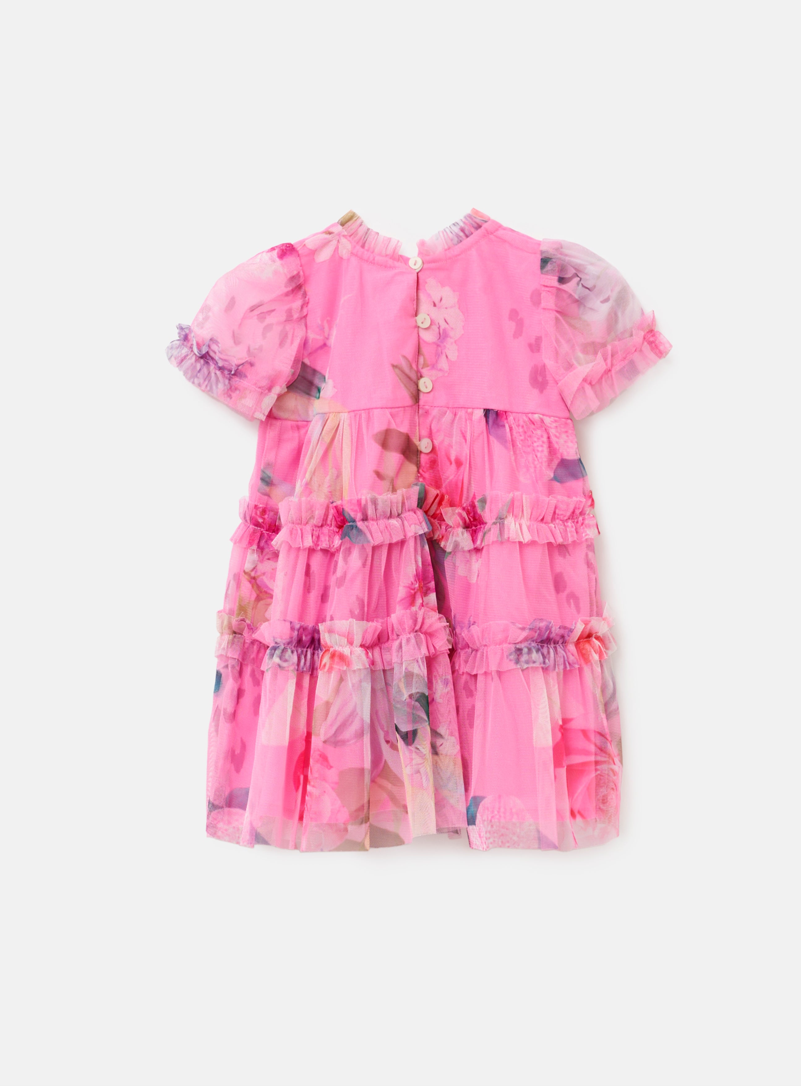Baby Girl Pink Floral Printed Premium Mesh Dress